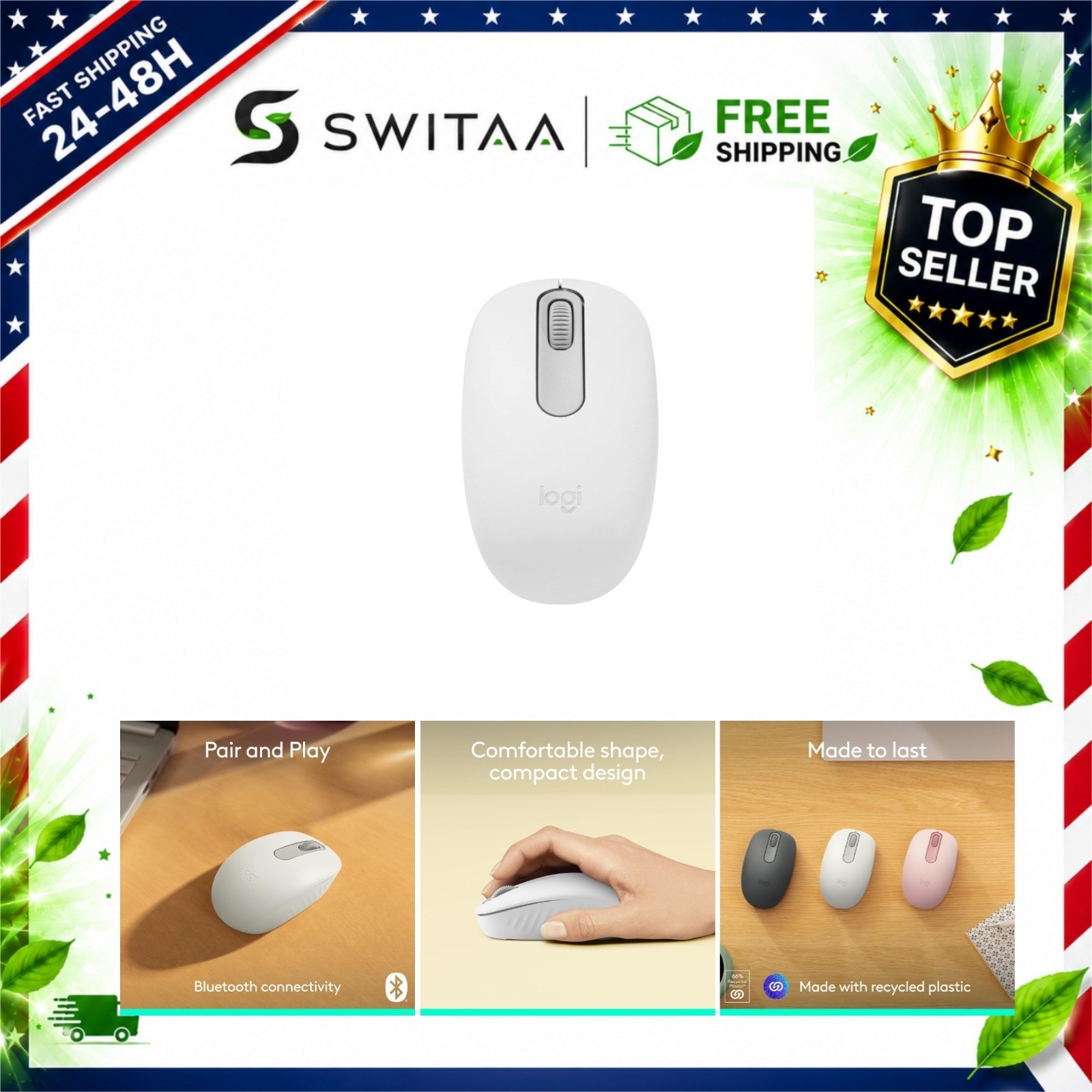 Logitech M196 Wireless Bluetooth Mouse Compact Ambidextrous Off White