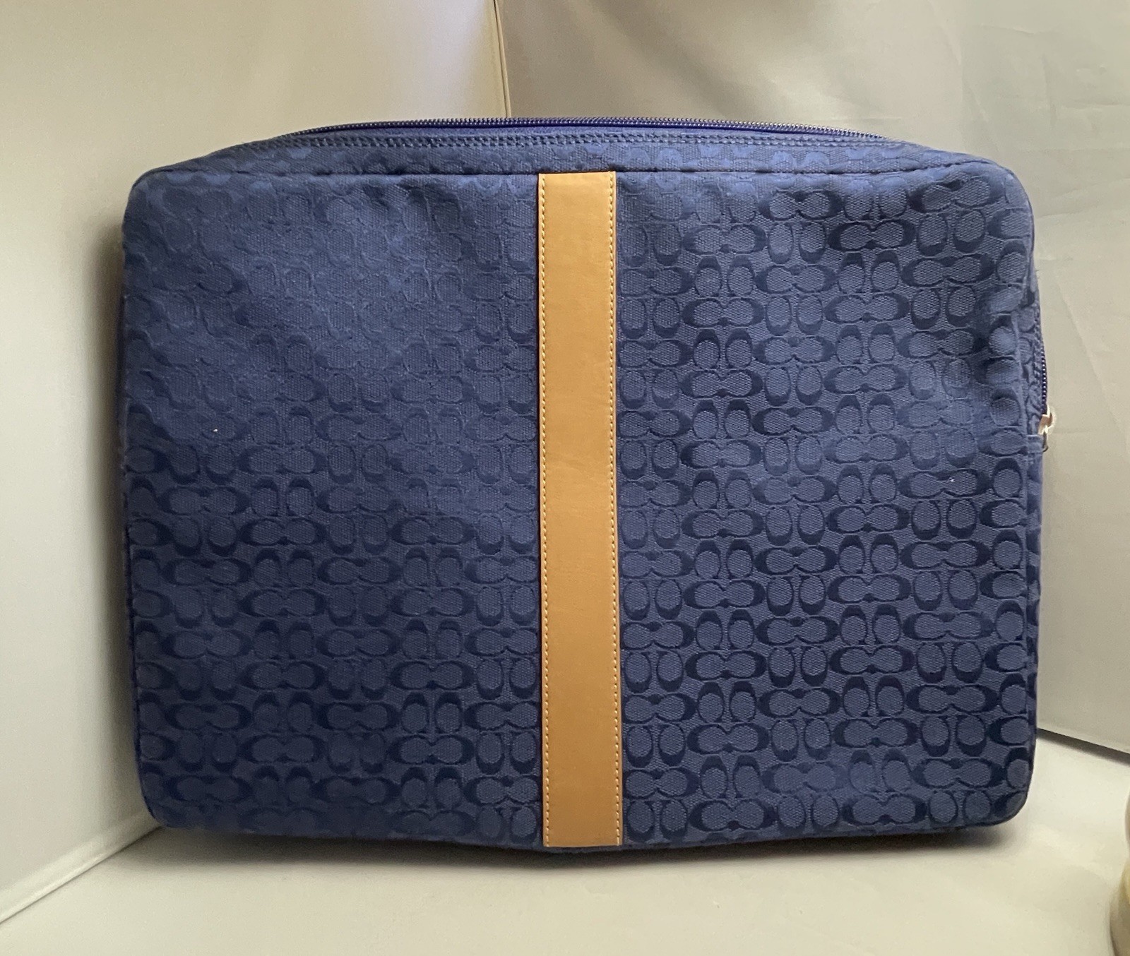 COACH Laptop Padded Case Blue Logo Signature Jacquard Zip Sleeve 10.25” X 14”