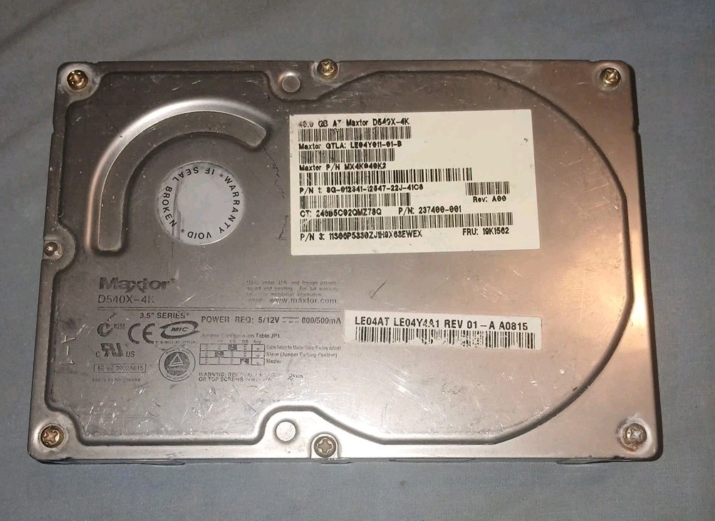 40.0 GB Maxtor D540X-4K 3.5 Series Hard Drive MX4K040K2 SQ-012341-12547-22J-41C8