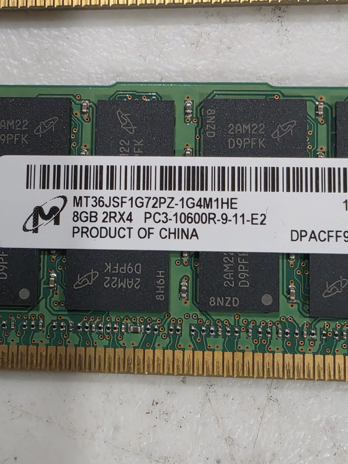 Lot 8 Units MT36JSF1G72PZ-1G4M1HE 8Gb Pc3-10600R