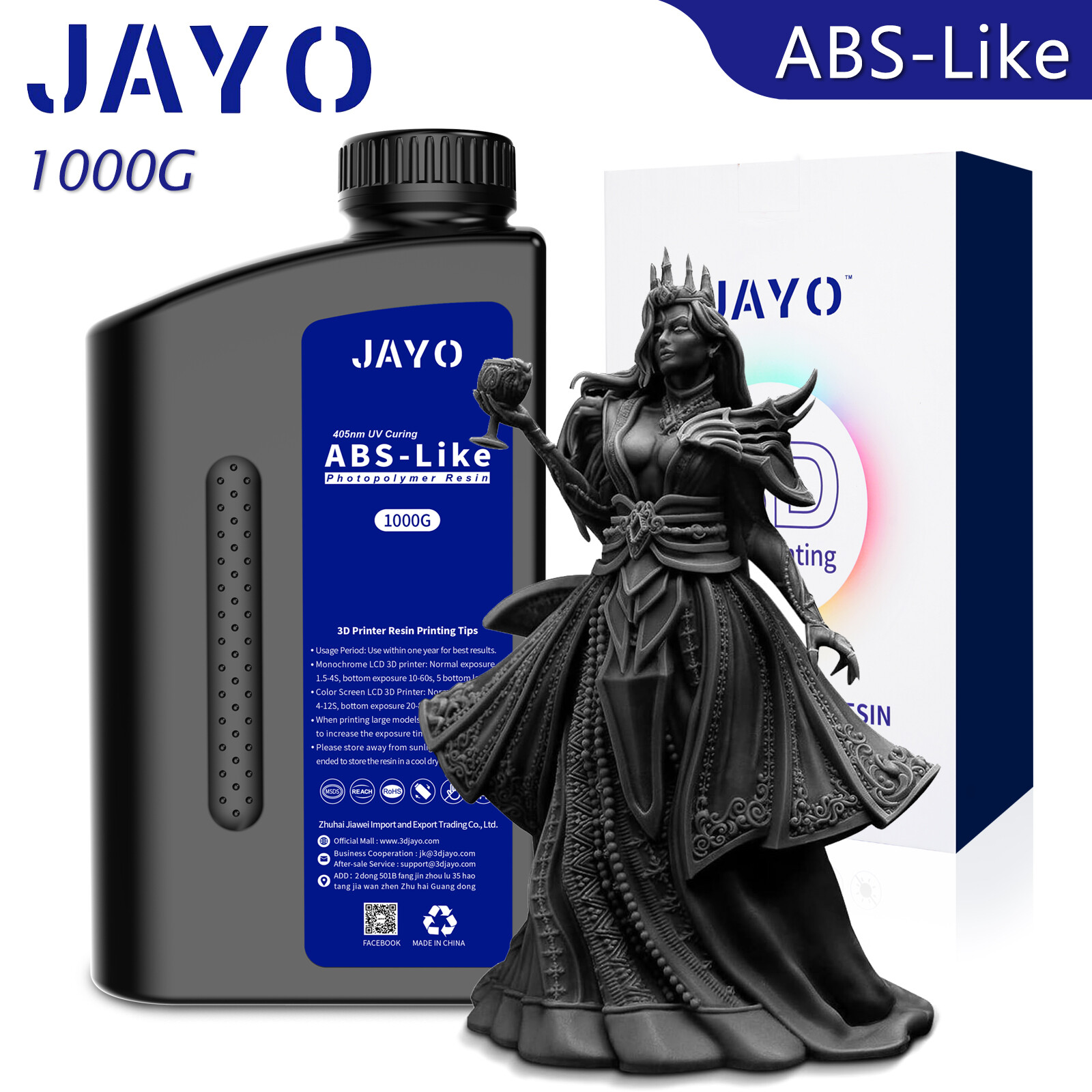 JAYO 1KG ABS Like 3D Printer Resin Strong 405nm Photopolymer Resin High Hardness