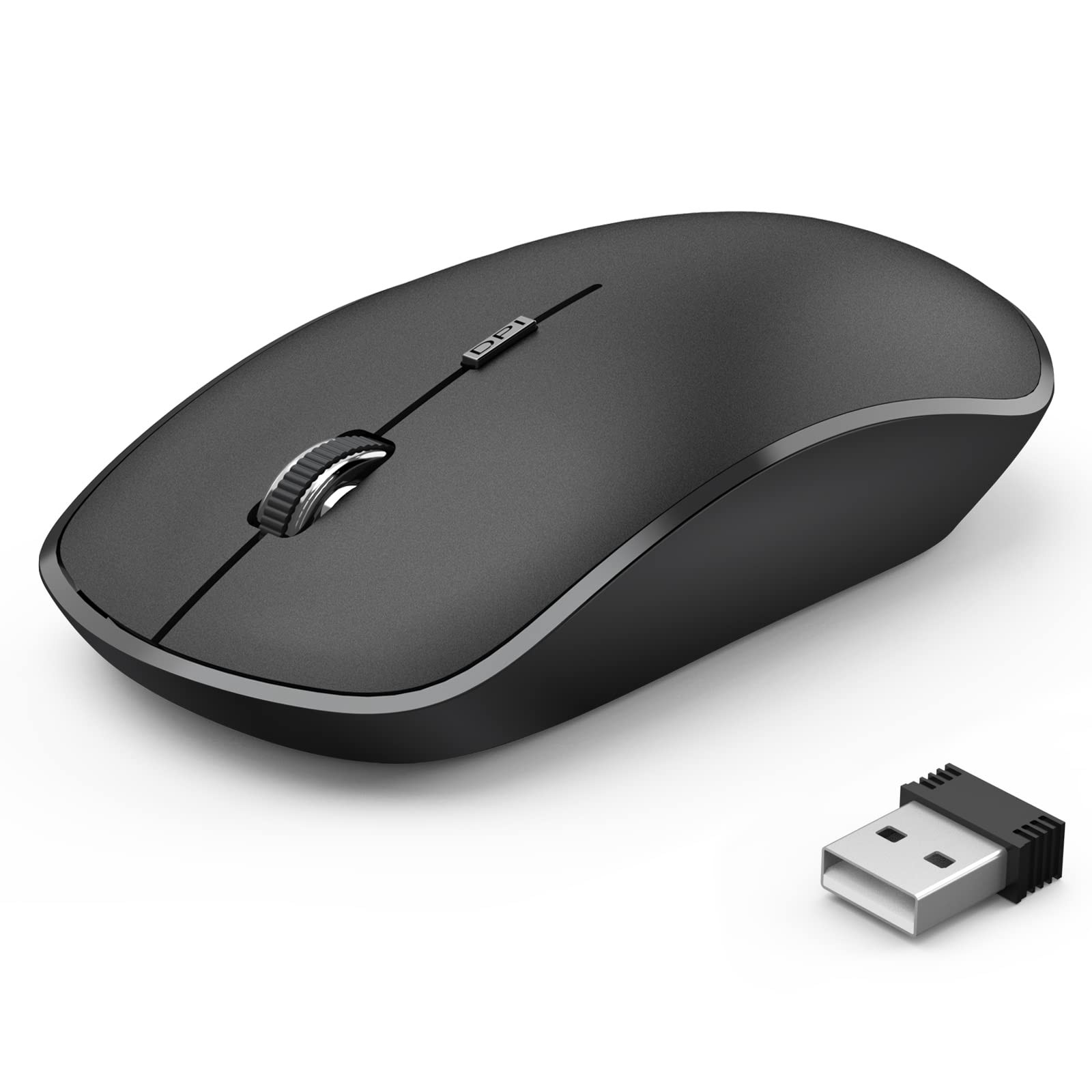 Silent Wireless Computer Mouse, Energy-Efficient - Black