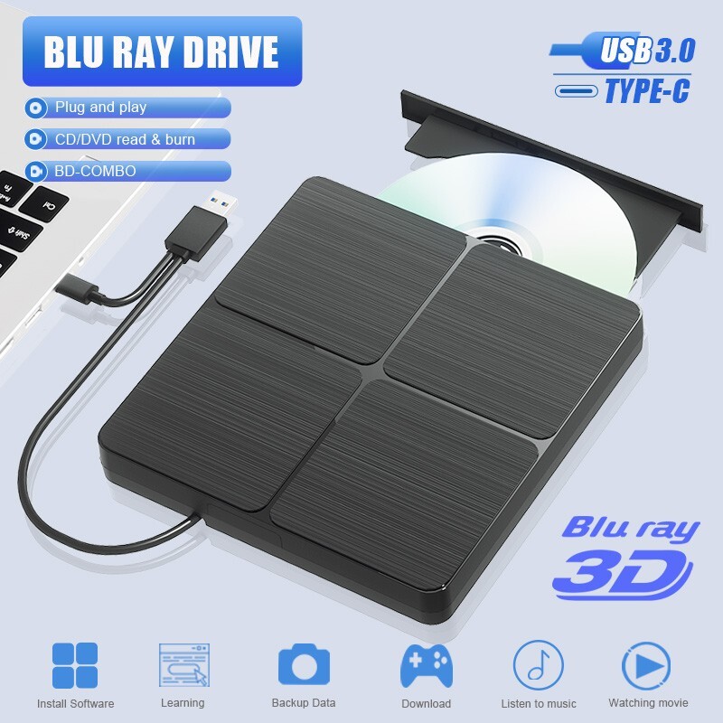 External CD DVD Drive, USB3.0 Blu ray Player Burner Writer for PC Laptop Windows