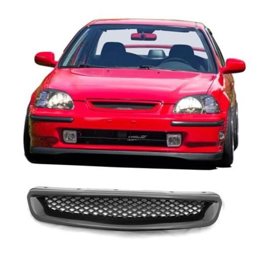 , Grille Compatible With 1996-1998 Civic Pre-Facelift Models, ABS Black Front