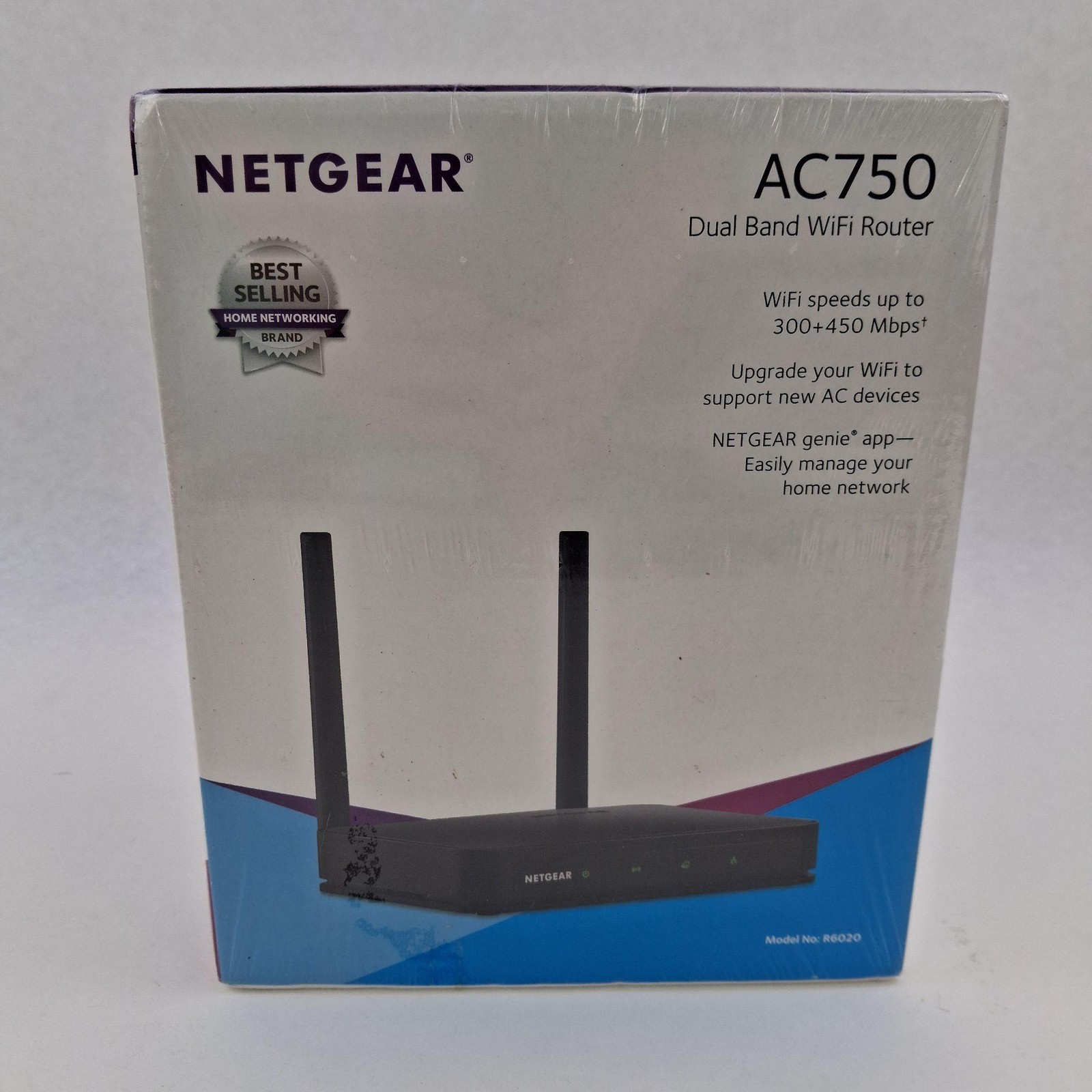 NETGEAR R6020 AC750 Dual-Band WiFi Router Black 300+450Mbps W/ Adapter Fast