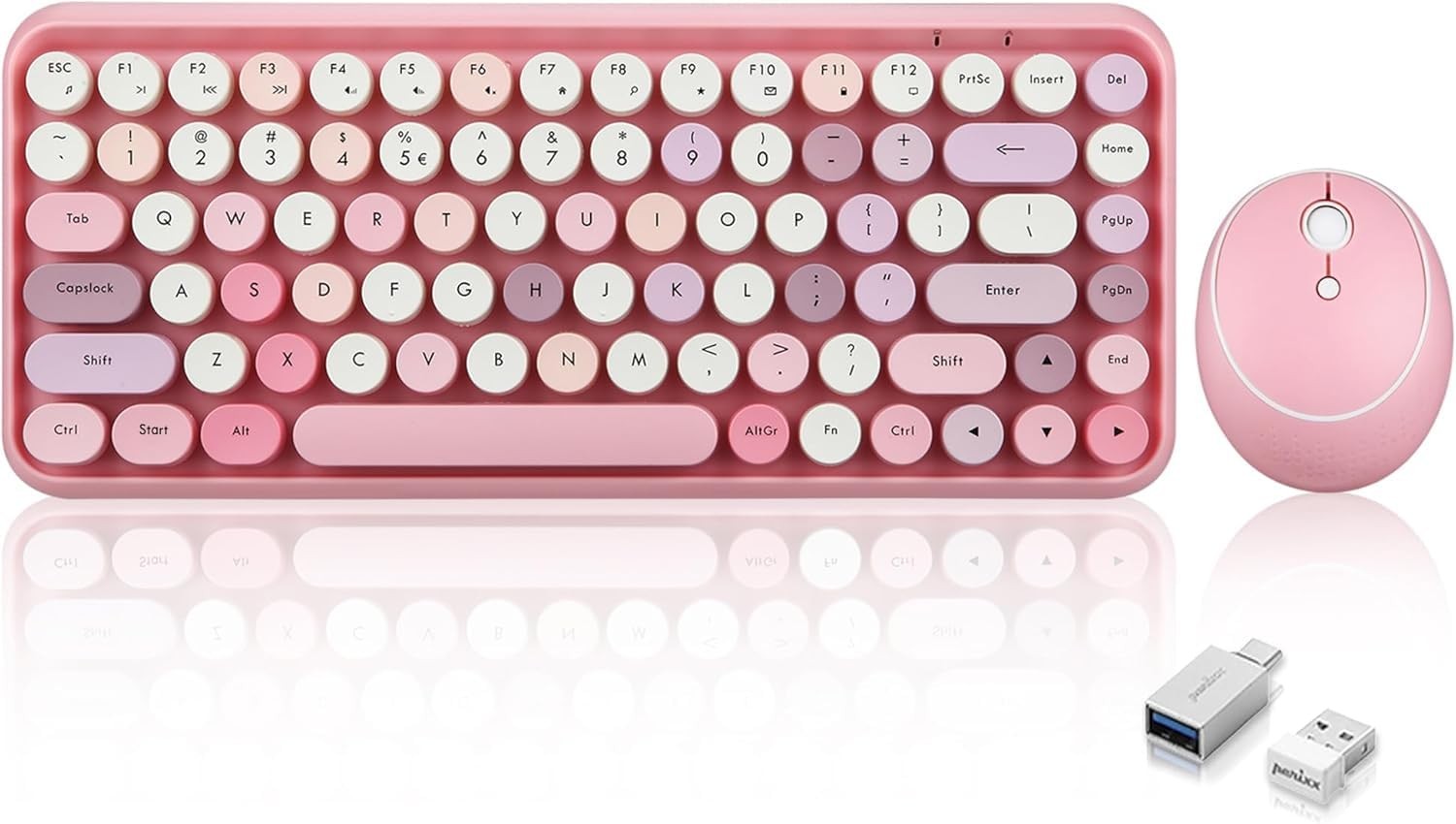 PERIDUO-713 Wireless Mini Keyboard and Combo, Round Key Caps, Pastel Pink, US...