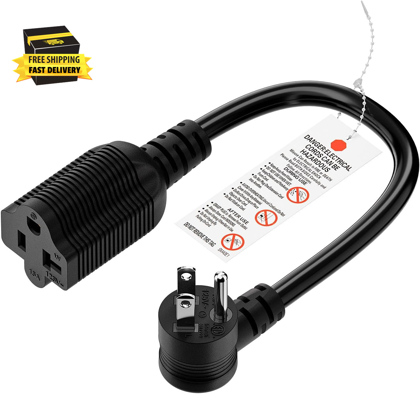 1FT 3Prong Male to Female Adapter Cord,  Left Angle 15A to 20A Cord ⭐️⭐️⭐️⭐️⭐️