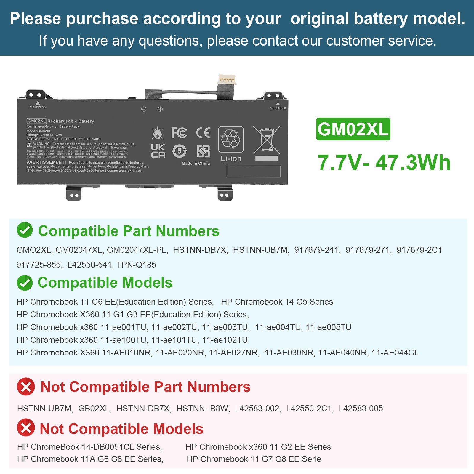 GM02XL Battery for HP Chromebook X360 11 G1 G3 G5 HSTNN-DB7X 917725-855 TPN-Q185