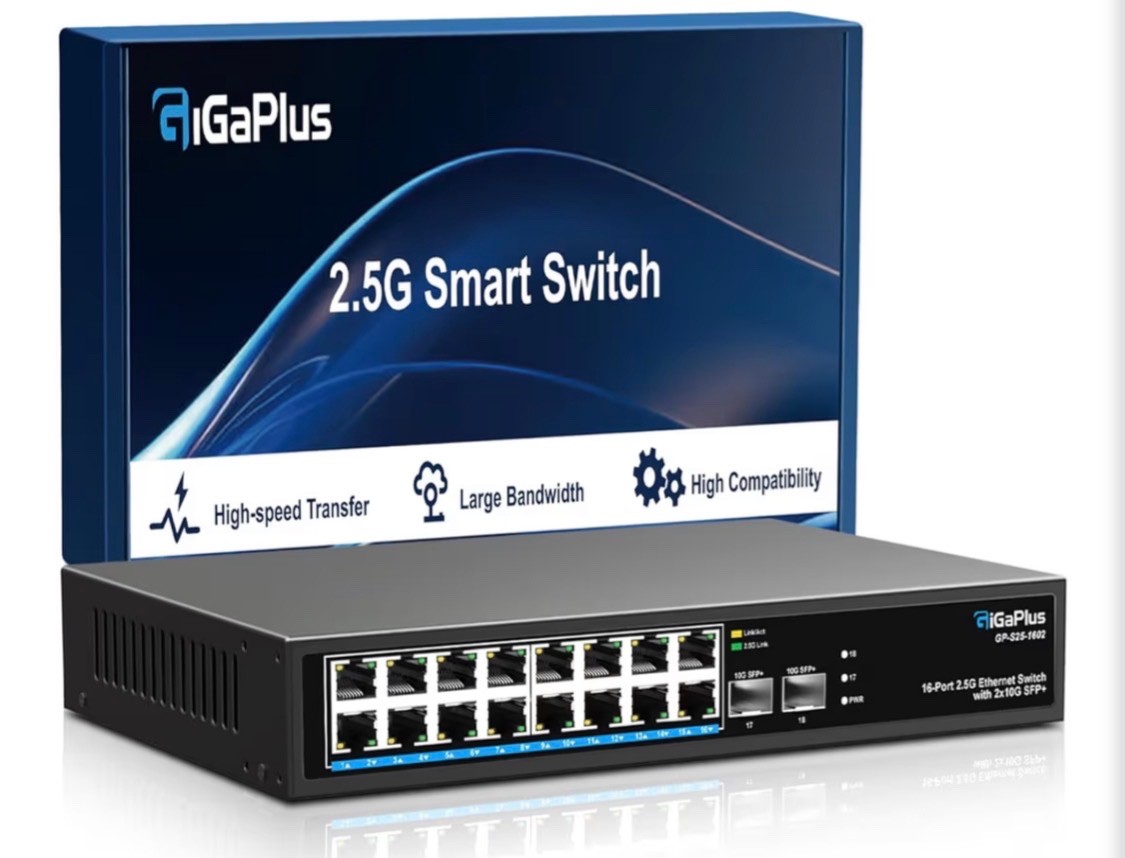 18 Port 2.5Gb Unmanaged Ethernet Switch with 16* 2.5G Base-T Ports, 2* 10G SFP+