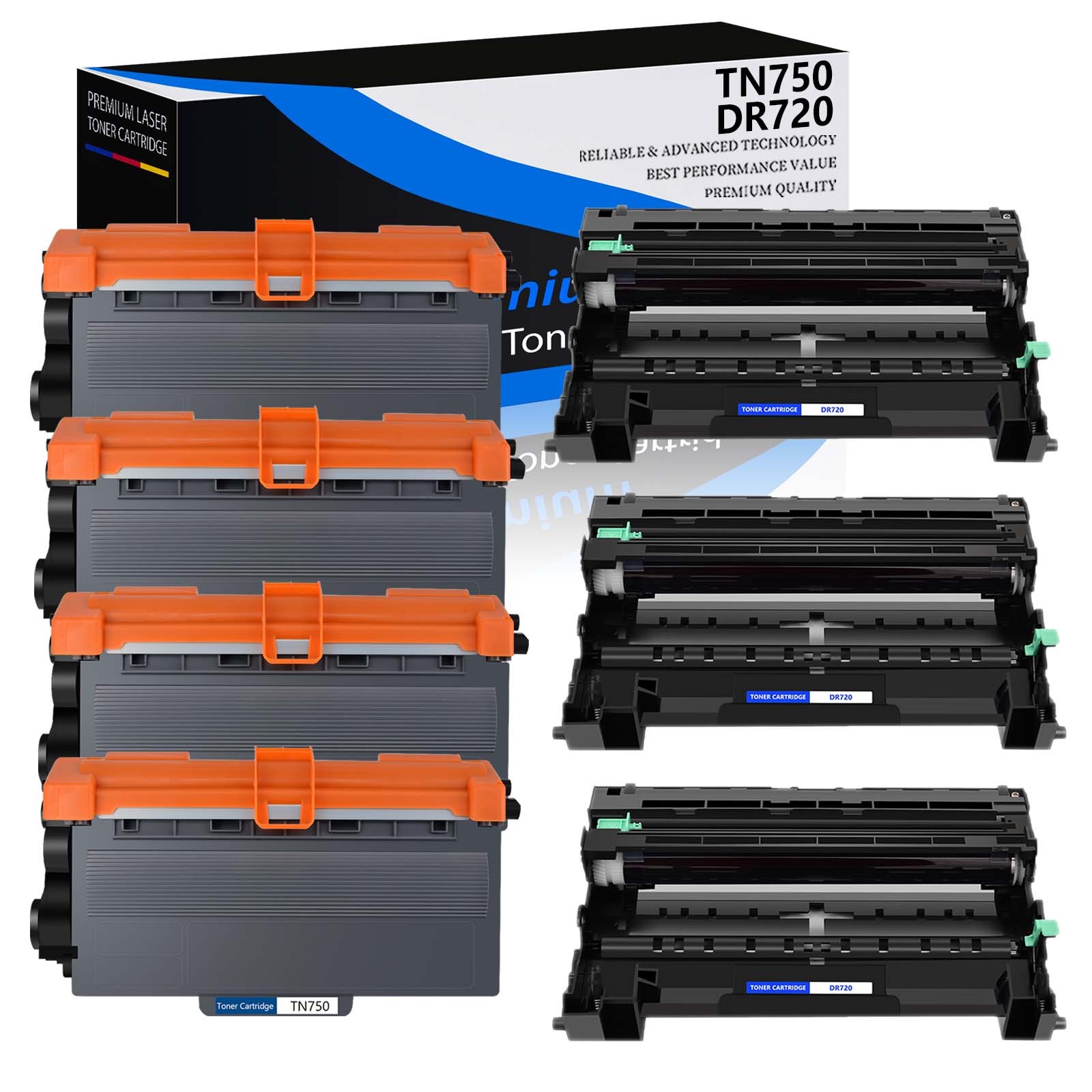 4PK TN750 + 3PK DR720 Toner Drum For Brother DCP-8110DN DCP-8150DN MFC-8510DN