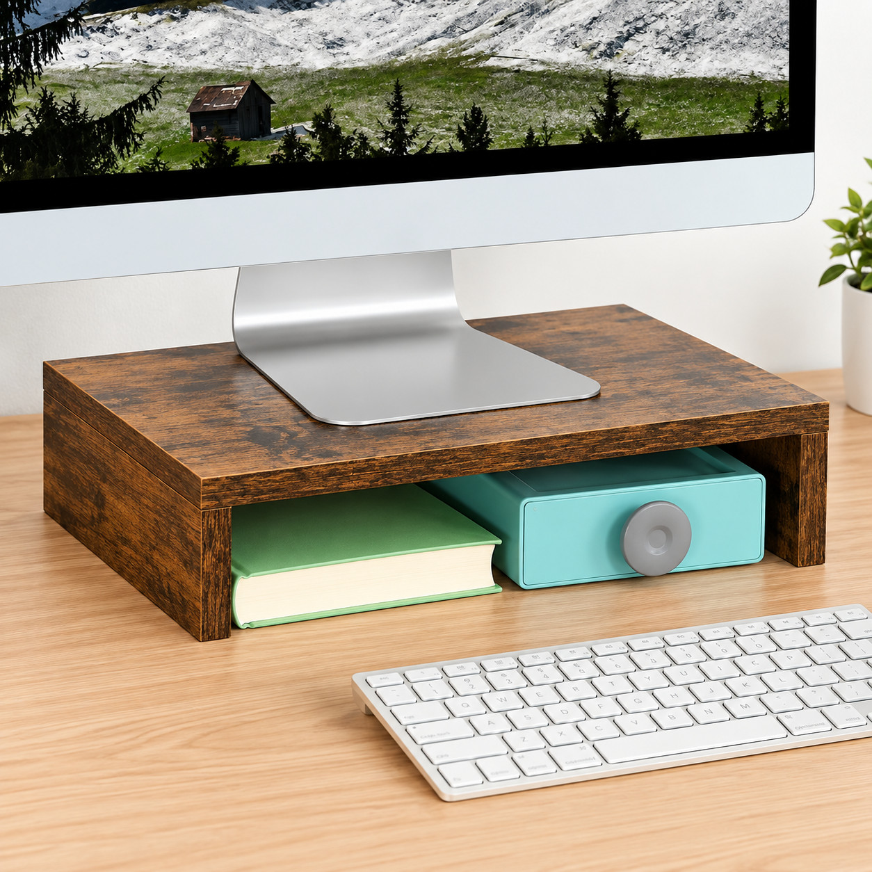 Wood Monitor Stand Riser for Desk - 14.2 inch, Small Laptop Stand Holds 80lbs
