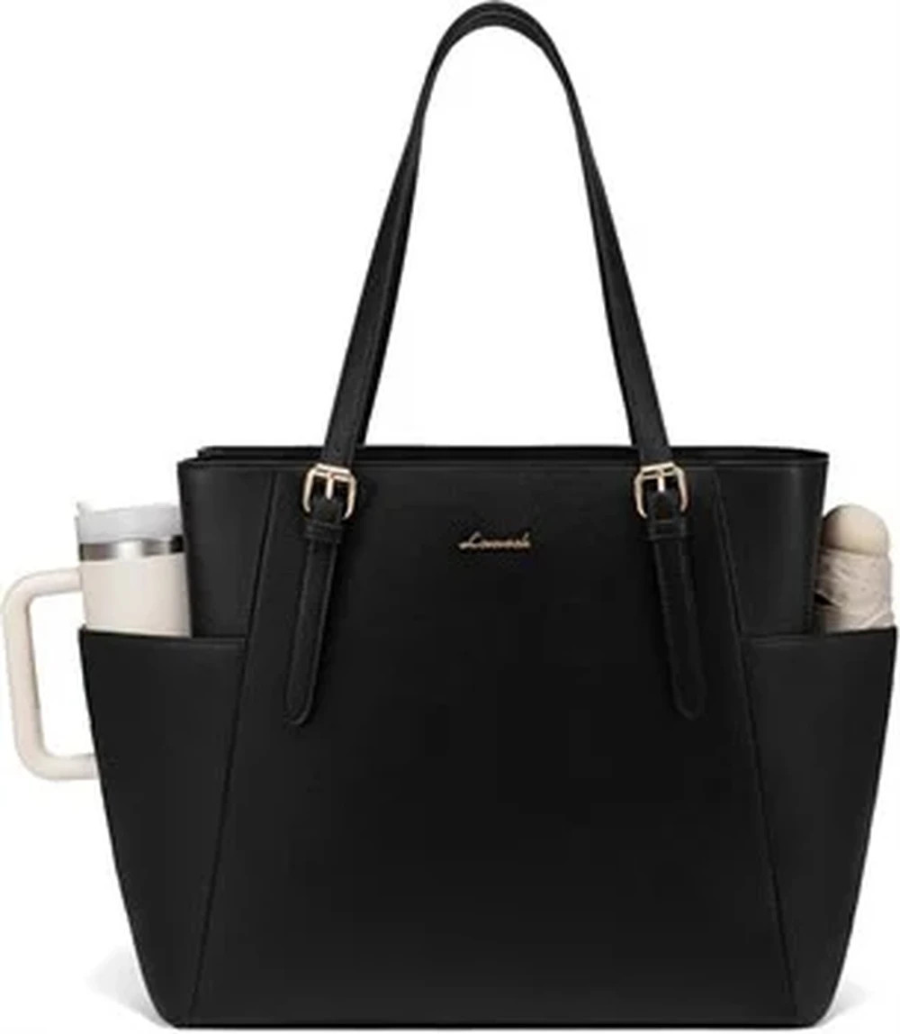 LOVEVOOK Laptop Tote Bag Women Black Leather Briefcase Work Computer Bag New