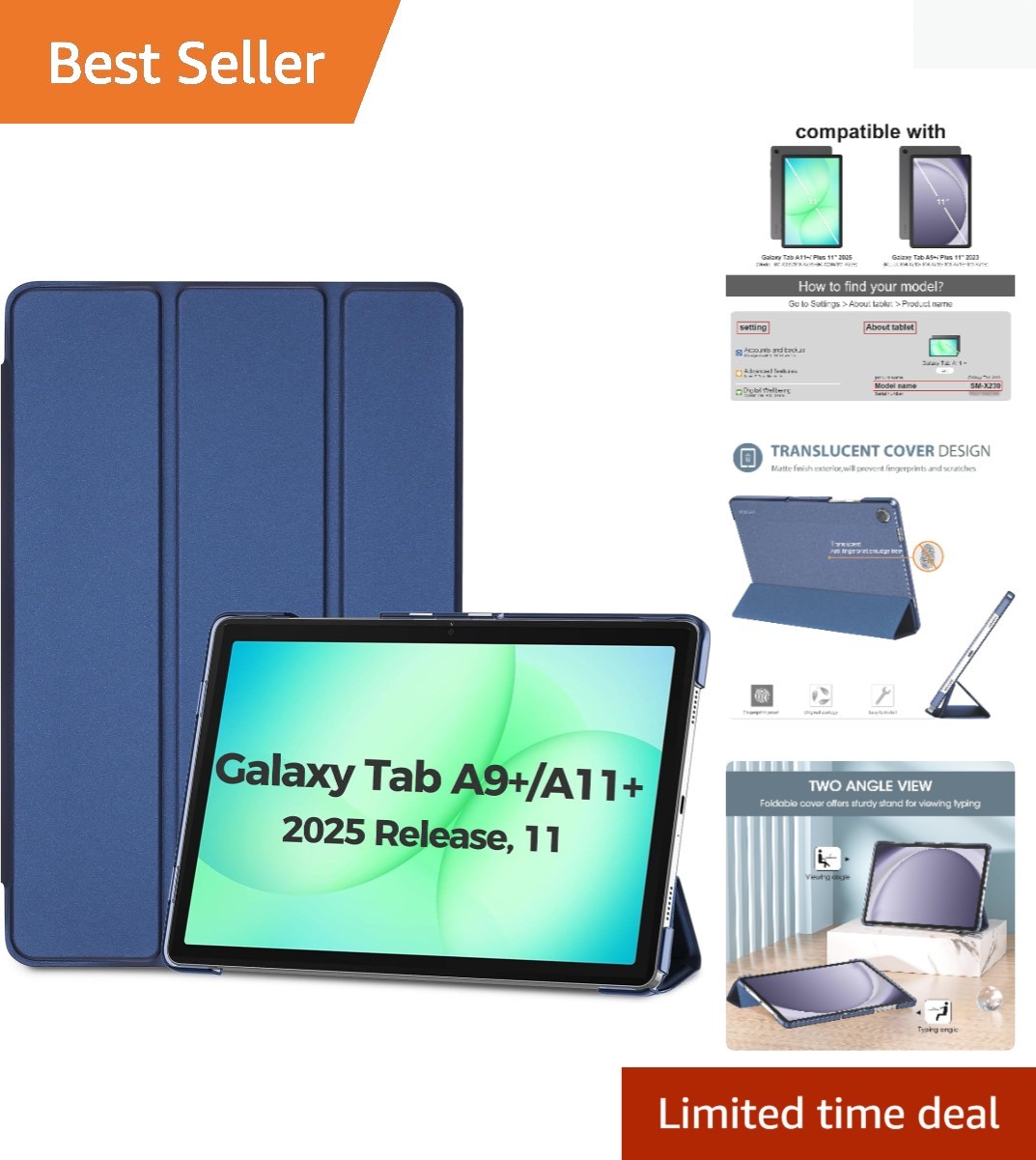 Elegant Navy Slim Case for Galaxy Tab A11+ & A9+ Plus 11 Inch - Trifold Stand