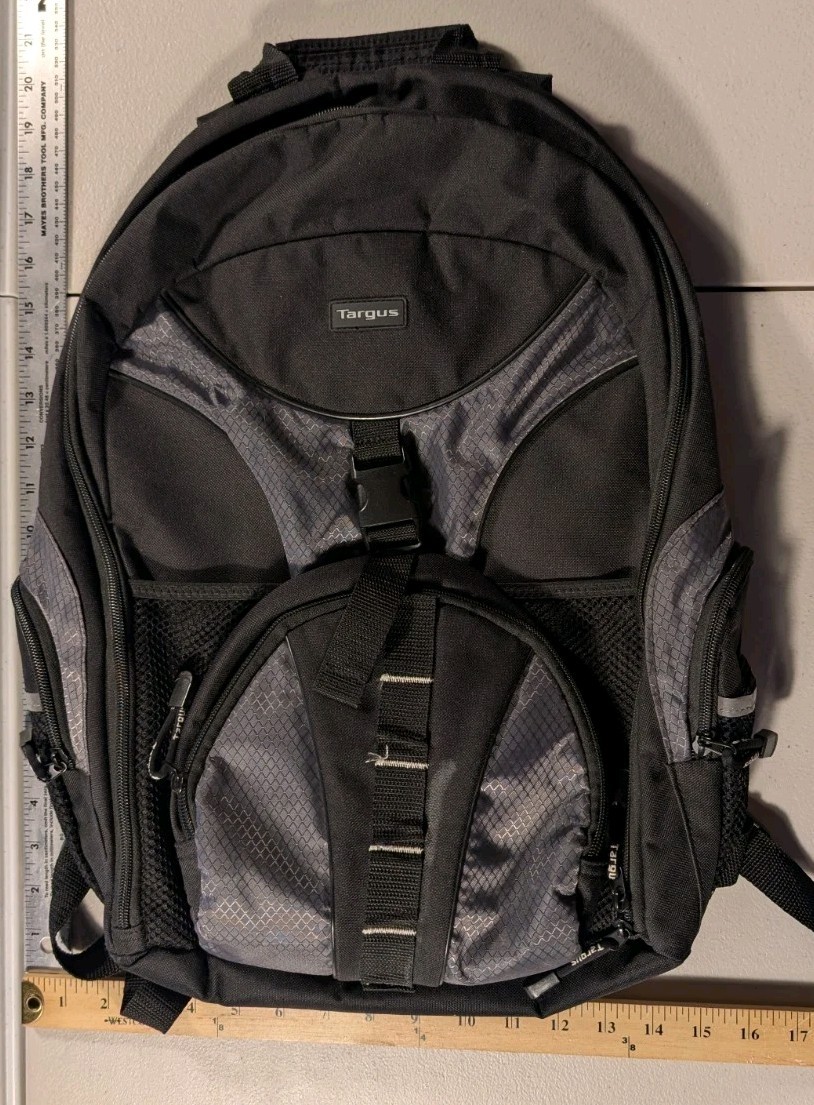 Targus Sport Laptop Backpack Black/Grey Padded 15.4" 15.6" Tech Travel TSB007US