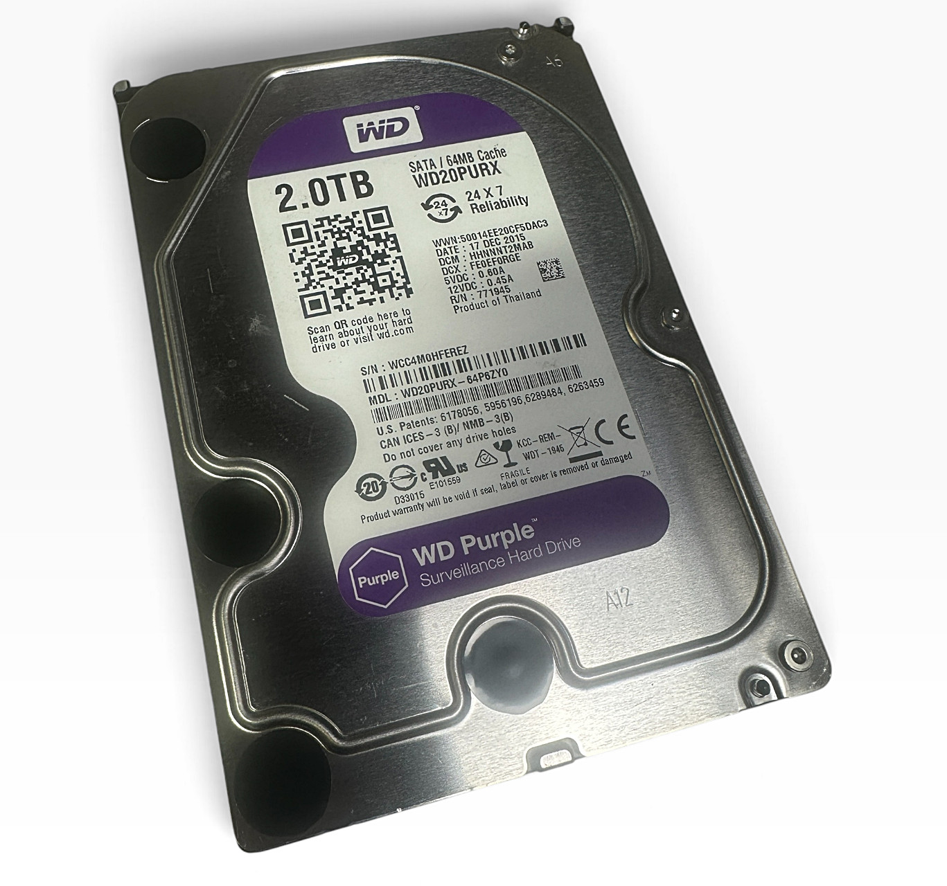 Western Digital WD Purple 2TB 3.5" 5.4K SATA 6G HDD WD20PURX-64P6ZY0 LOW HOURS