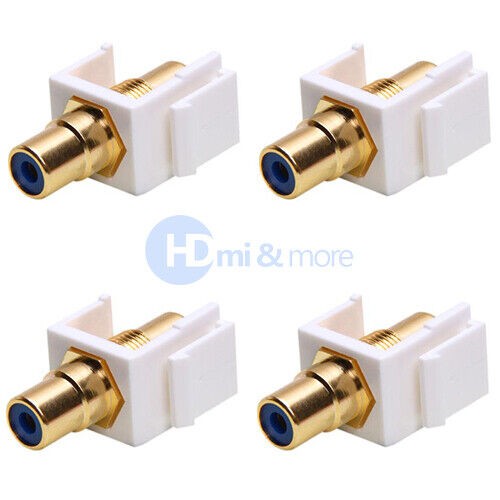 4x RCA Keystone Jack Modular RCA w/ Blue Center White