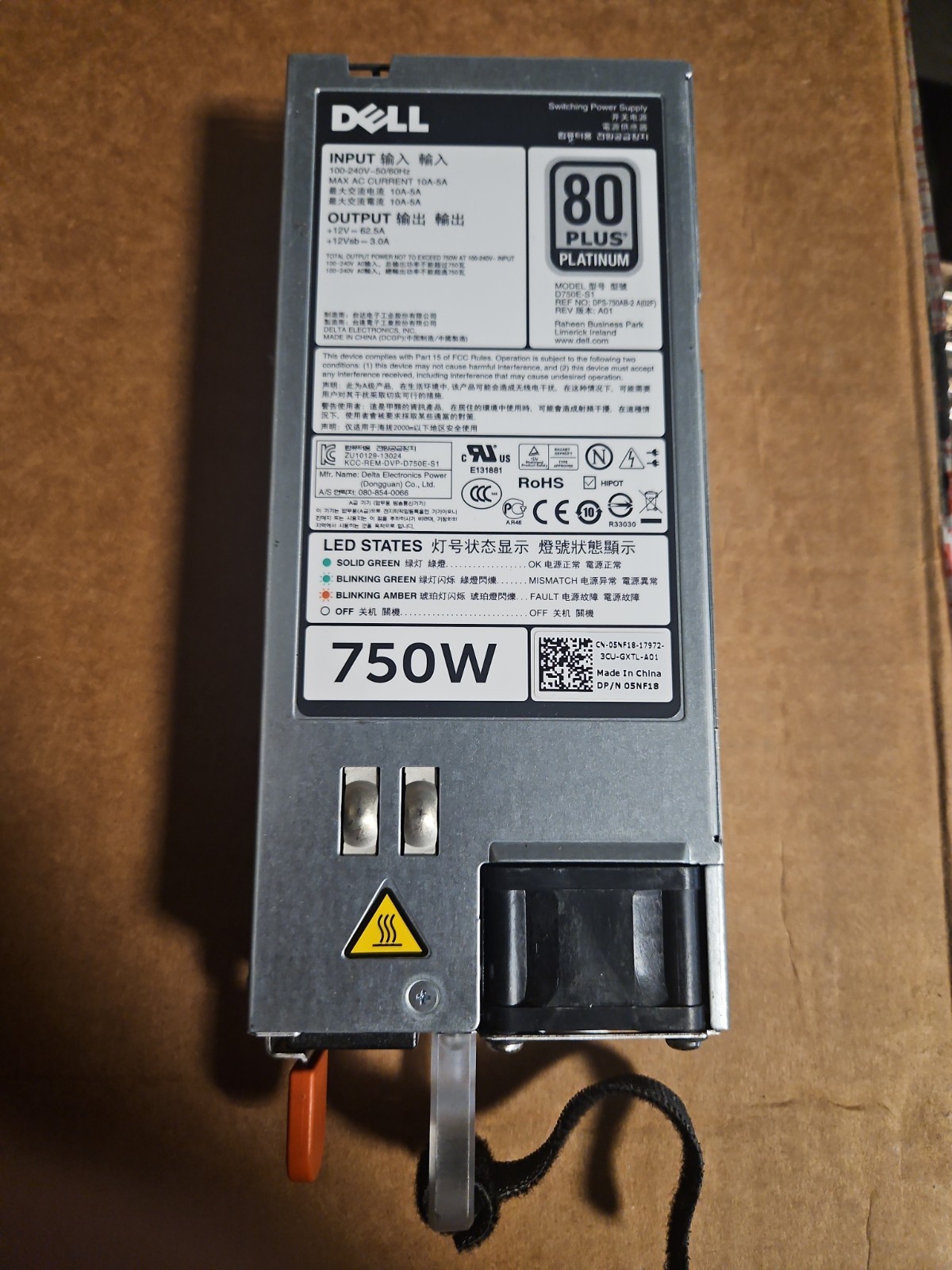 Dell 5NF18 750W Redundant Power Supply for POWEREDGE R820 R720 R720 XD