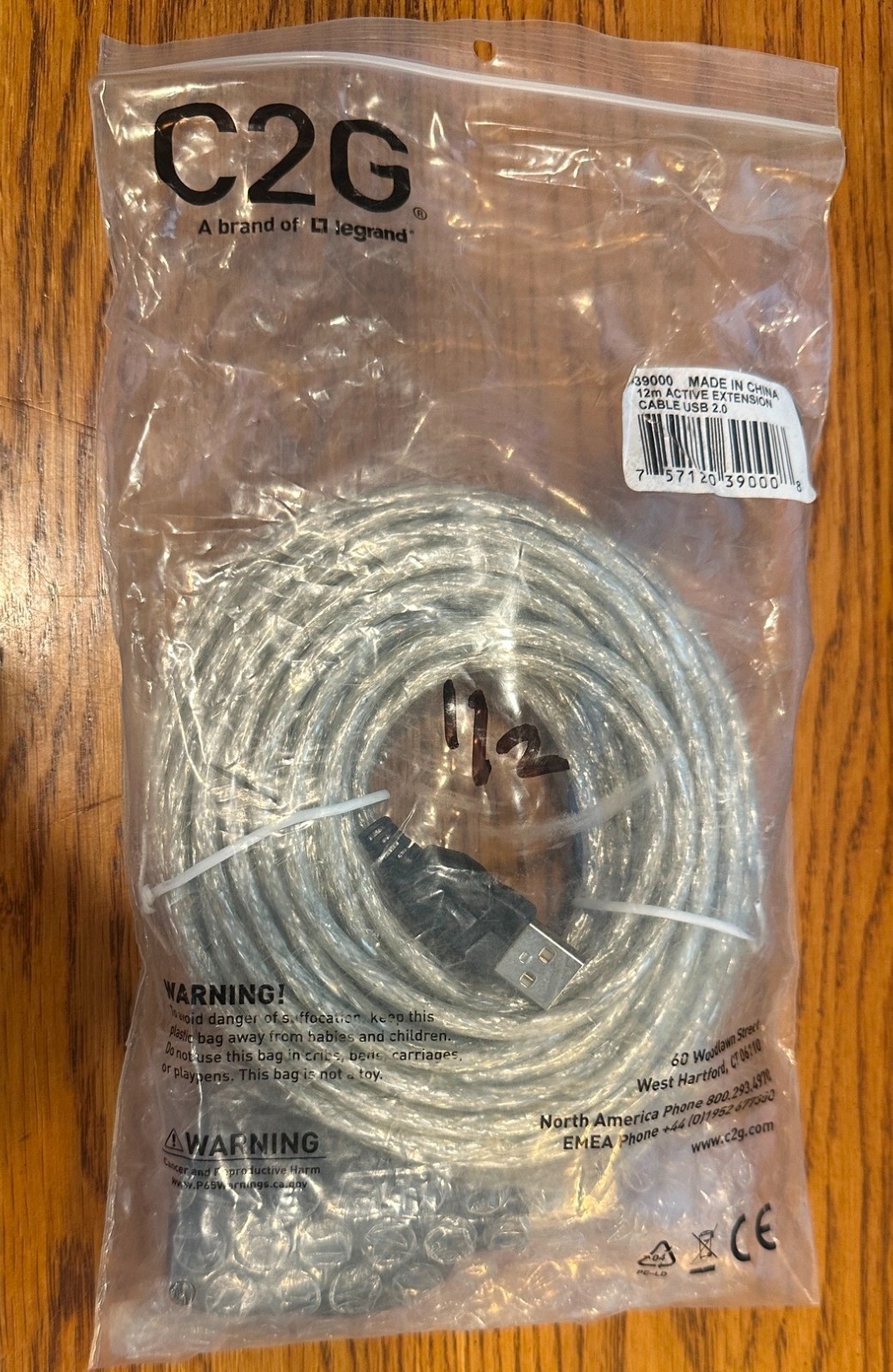 C2G 12M Active Extension Cable USB 2.0 #39000 - 757120390008