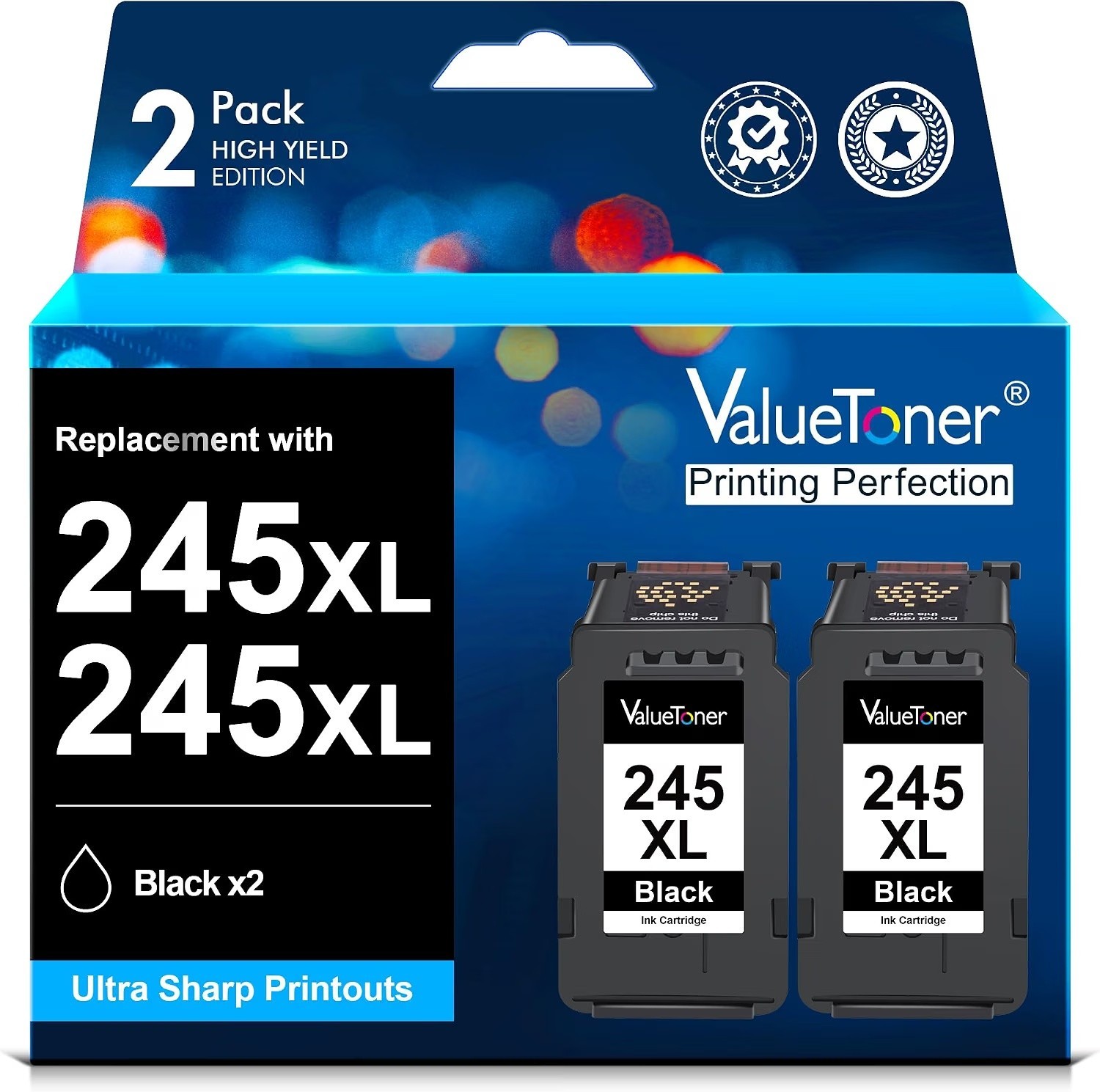 PG-245XL 2 Pack Black Ink Cartridges for Canon TS3722 TS3522 TR4720 Printer Ink