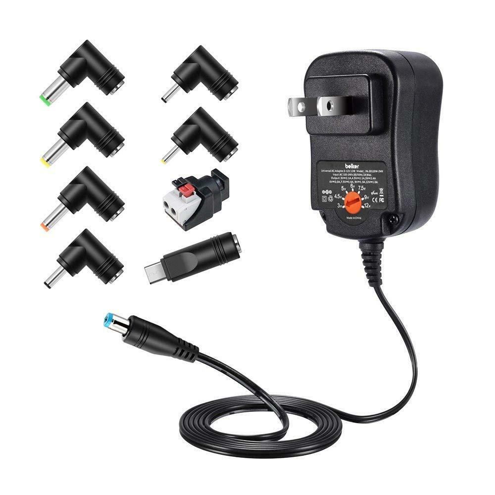 Belker 12W Multi Voltage 3V 4.5V 5V 6V 7.5V 9V 12V Universal AC DC Power... 