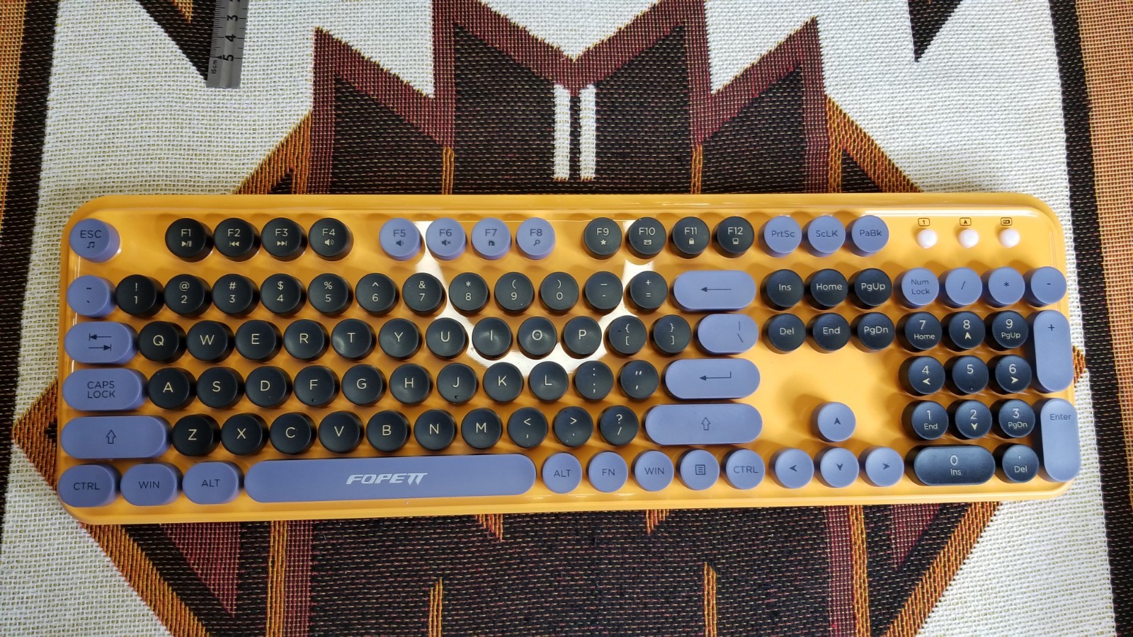 Yellow Fopett Retro Battery Operated Wireless 2.4gz Keyboard EK2030 No Dongle