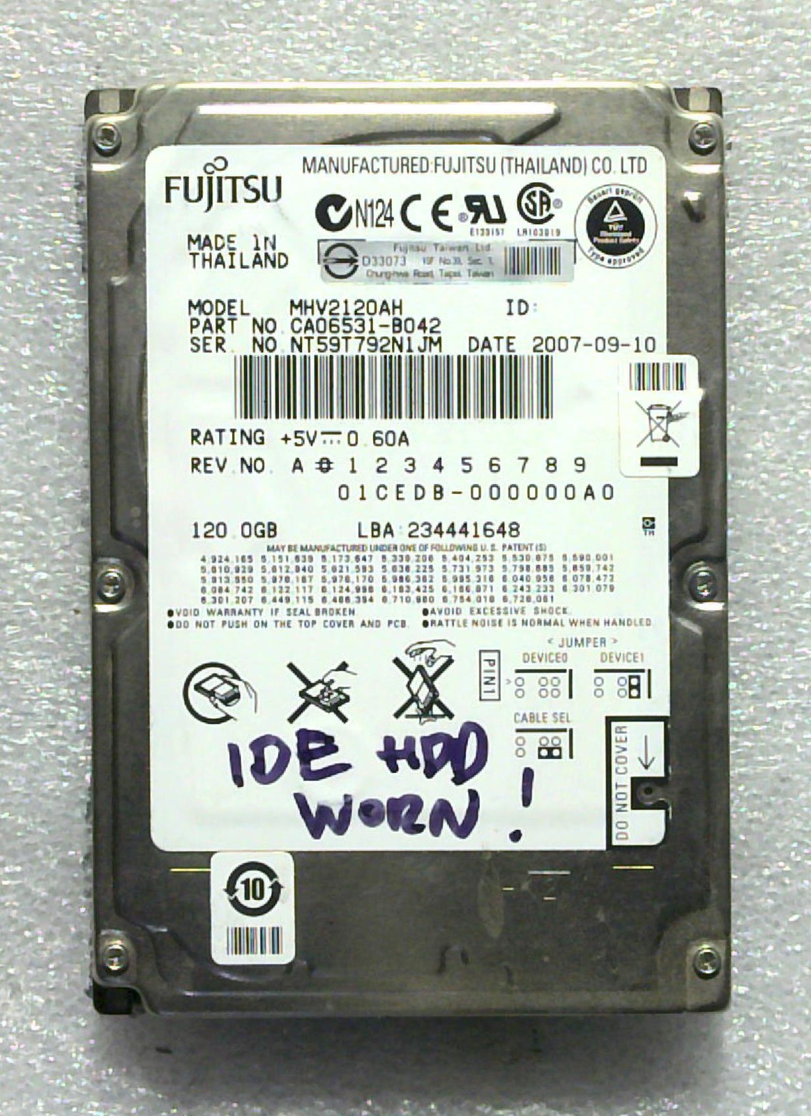 Fujitsu - MHV2120AH - 120GB - CA06531-B042 - SN: NT59T792N1JM