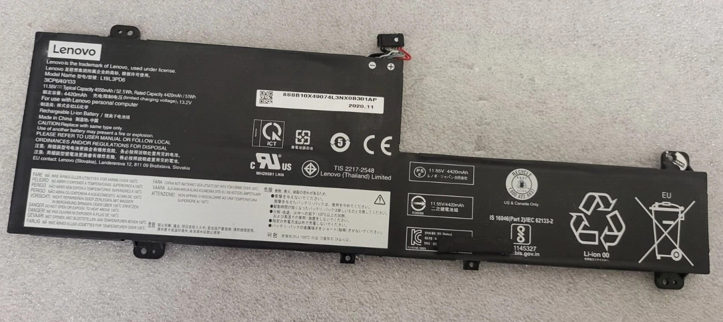 Lenovo IdeaPad Flex 5 14ARE05 14IIL05 15ITL05 Battery 11.52V 52.5Wh L19C3PD6 USA