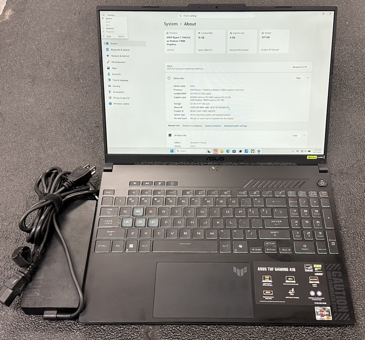 ASUS TUF Gaming Laptop - 16" - Ryzen 7 7445HS, 16GB, 512GB, 3.20GHz, (PD1128385)
