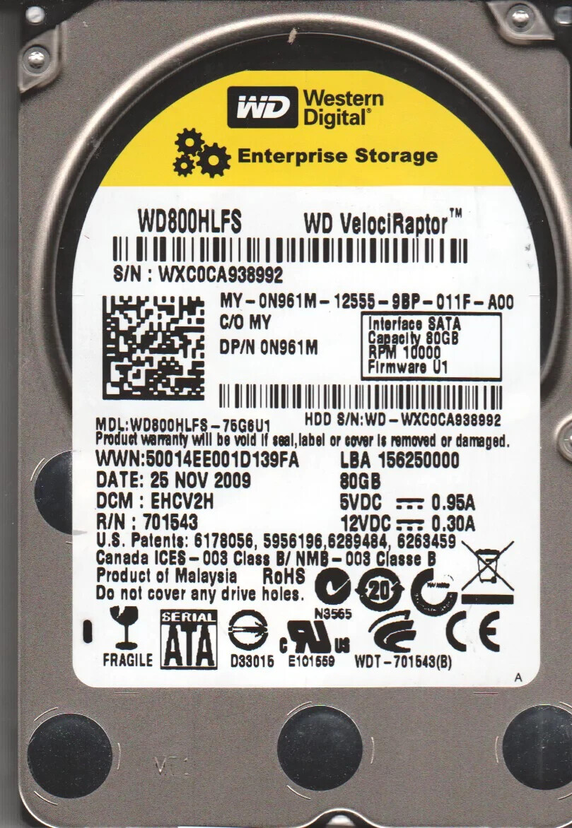 **NEW ZERO HOURS**-WD800HLFS -WD VelociRaptor 80GB 2.5" 10,000 RPM SATA HD