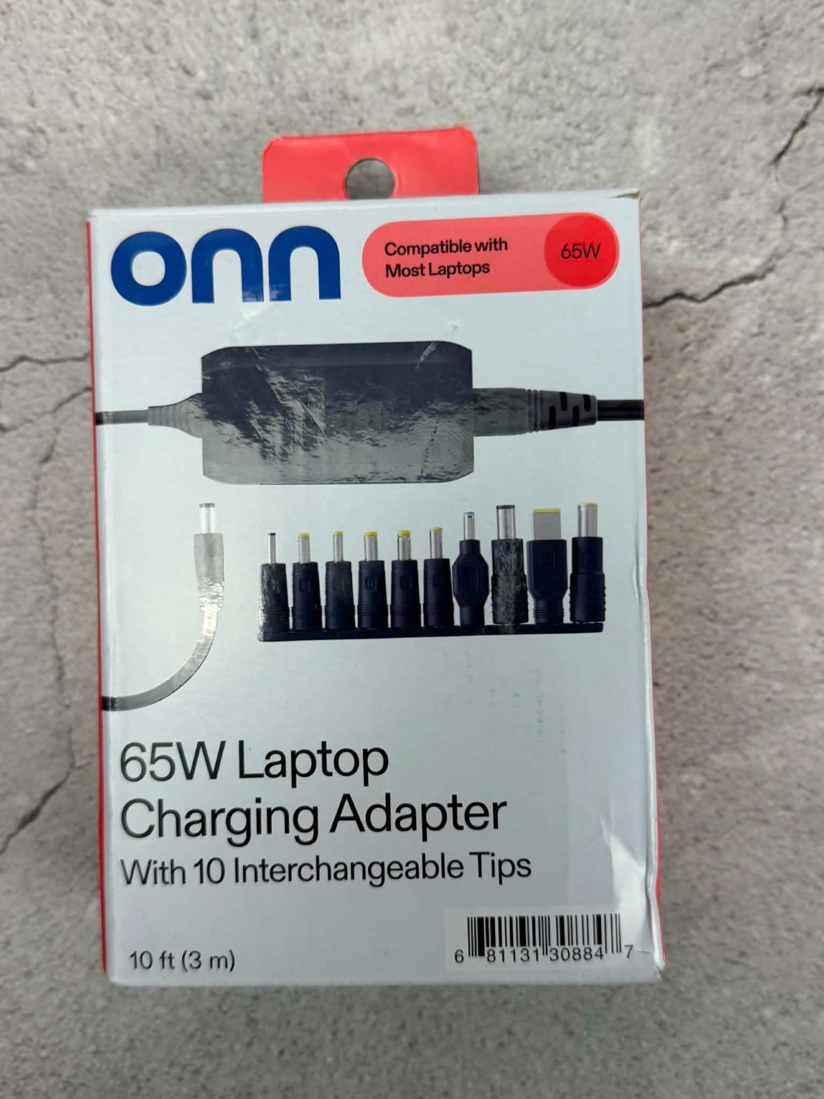 ONN Universal 65W Laptop Charger w/ 10 Tips, 10ft Power Cord