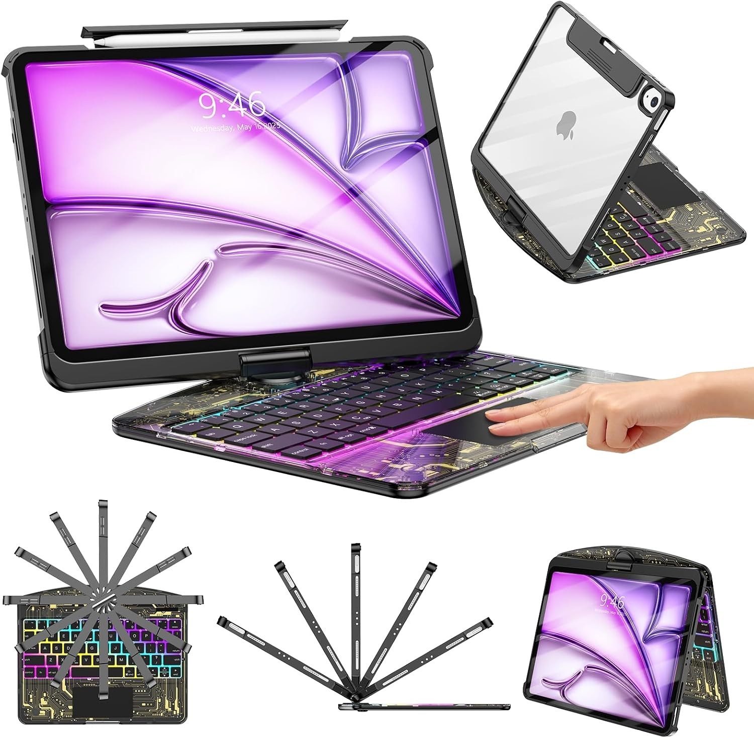 Futuristic Clear Keyboard Case -iPad Air 13 (M4/M3/M2) & iPad Pro 12.9 (3rd-6th)