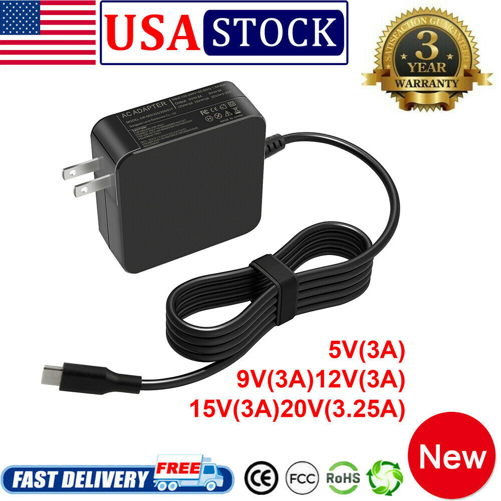 65W USB-C Charger PD Power Adapter For Samsung Chrome book Pro 13.3" 15.6" Cord