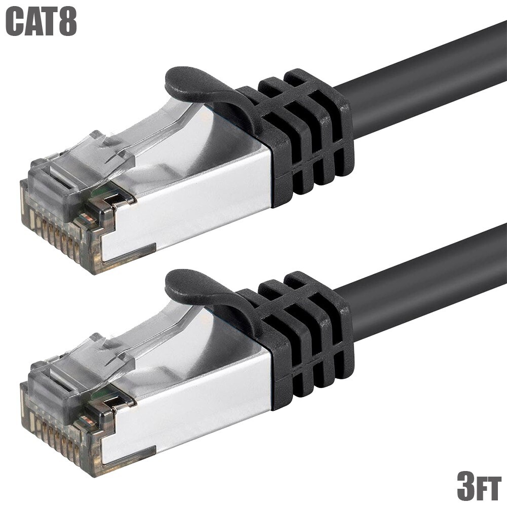 3FT Cat8 RJ45 Network LAN Ethernet S/FTP Shield Patch Cable 2GHz 40G 26AWG Black
