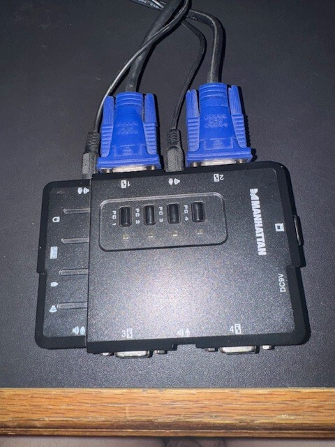 2-Port Compact KVM Switch with Remote Port Selector Manhattan #151269-VGA Cables