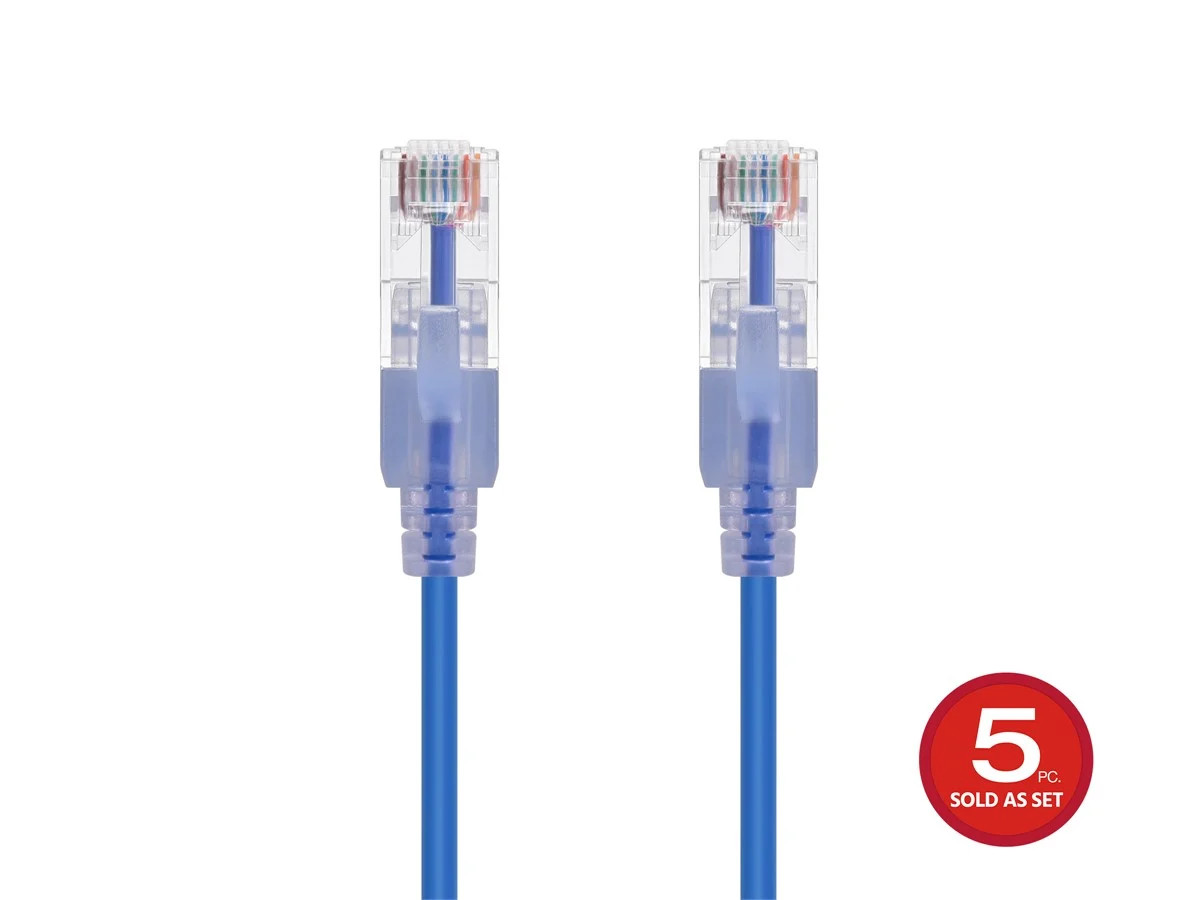 SlimRun Cat6A Ethernet Patch Cable Network RJ45 Stranded UTP 30AWG 5ft Blue 5pk