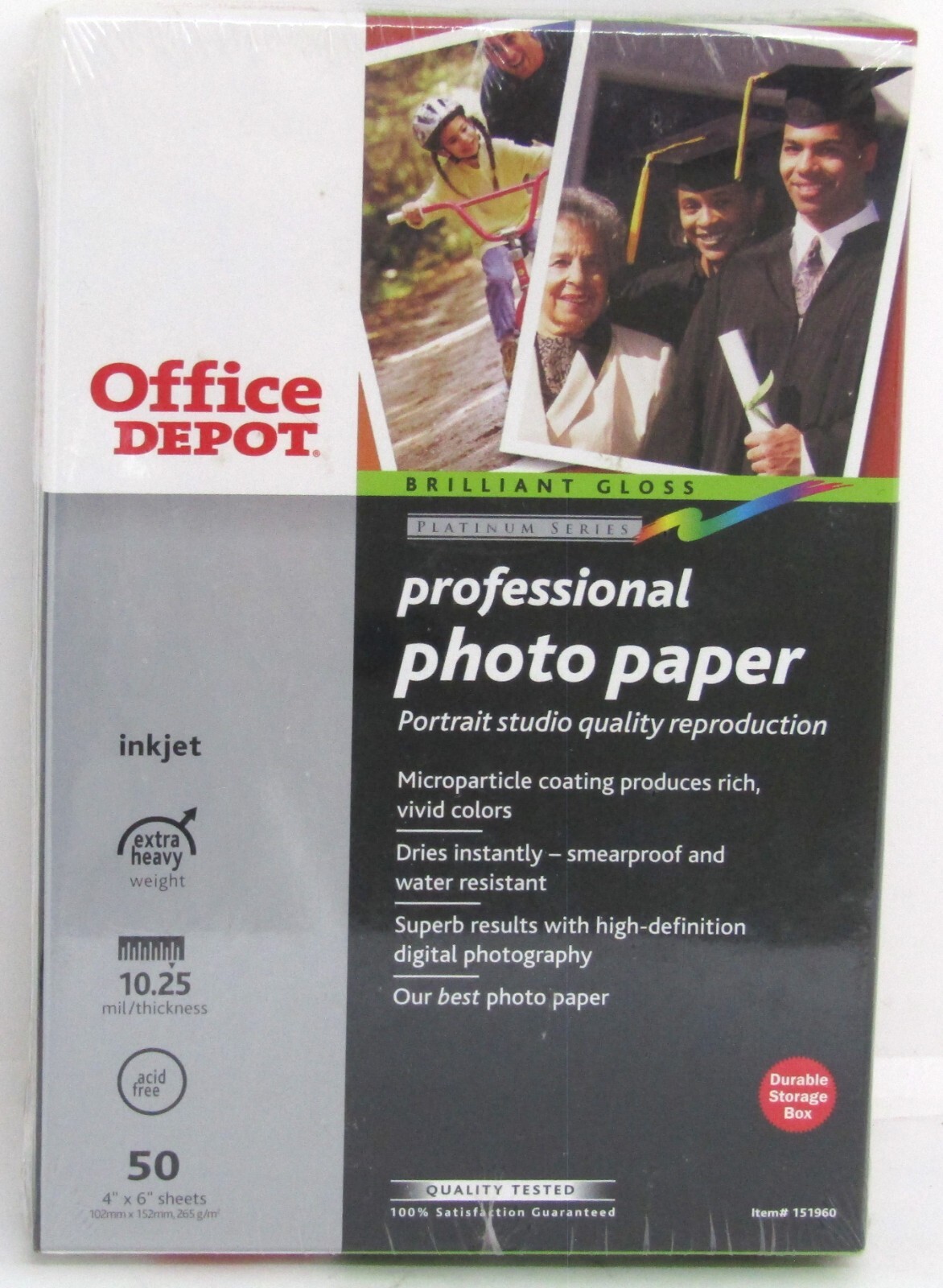 Office Depot, Professional Photo Paper, 4X6 Sheets, 50 Sheets, Brilliant Gloss.