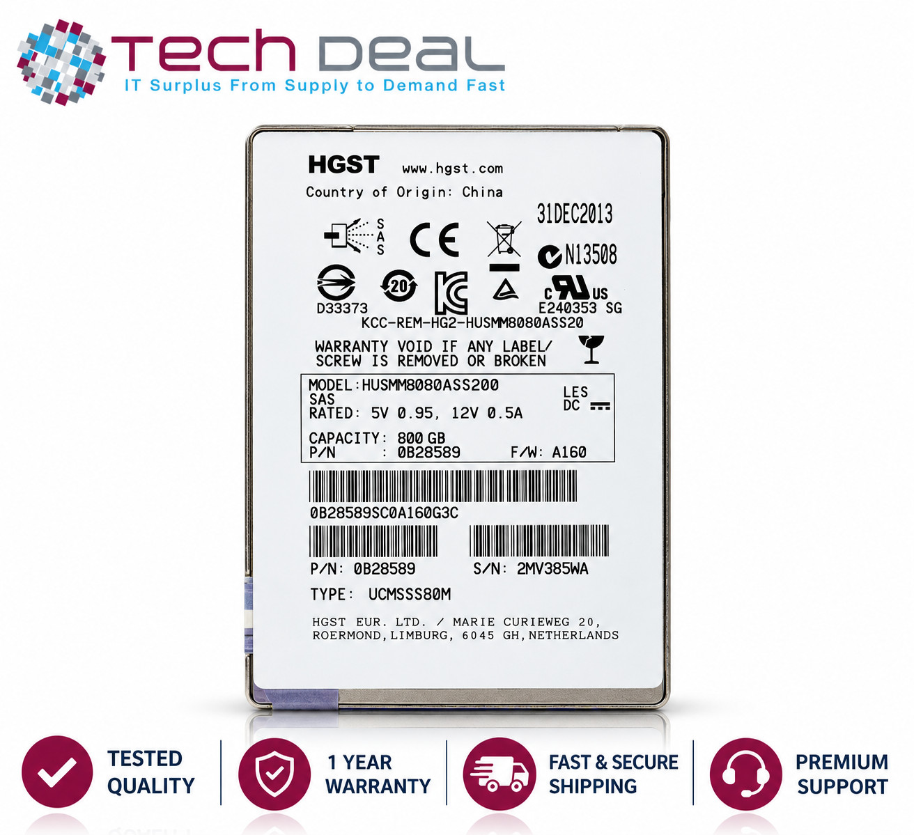HGST HUSMM8080ASS200 800GB 2.5" SAS 6Gb/s MLC Enterprise SSD 0B28589