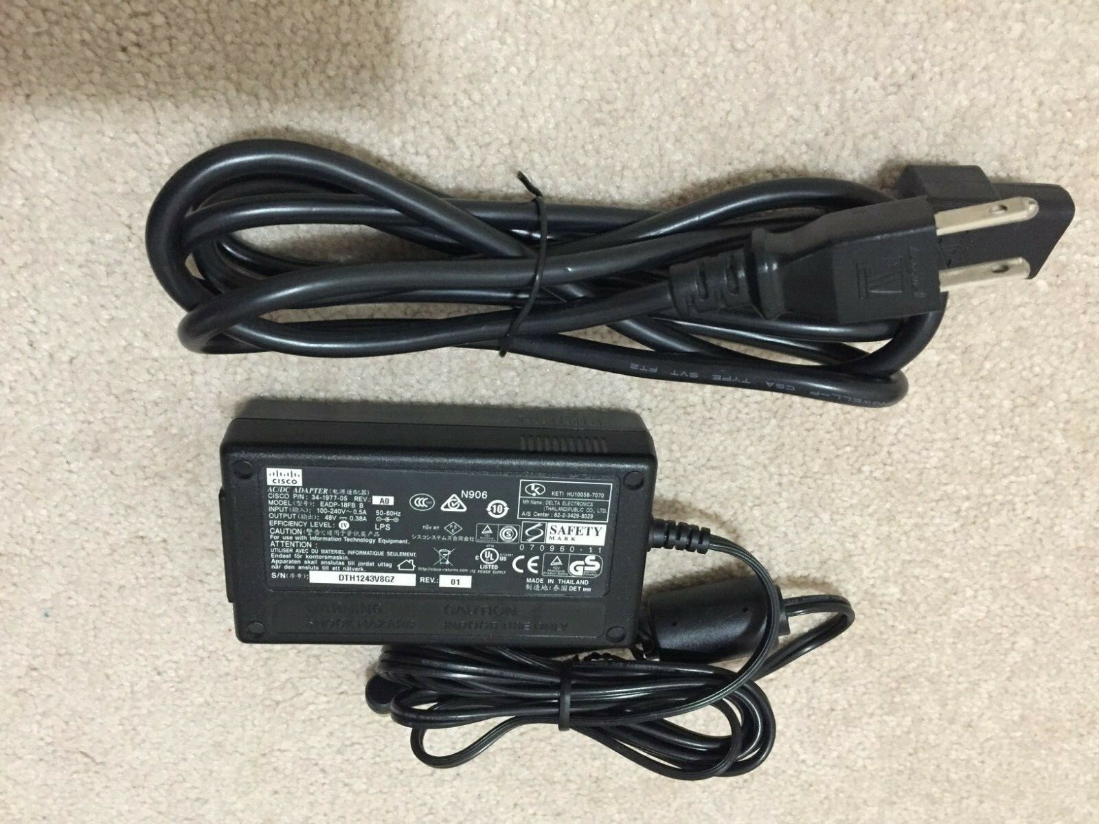 Cisco EADP-18FB B 48V 0.38A Power Supply AC Adapter for Aironet Wireless AP
