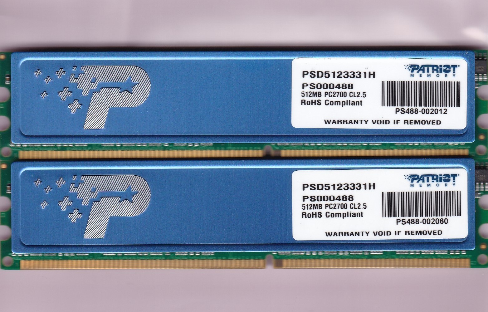 1GB 2x512MB PC2700 PATRIOT PSD5123331H PS000488 DDR-333 Kit DDR1 w/Heat Spreader