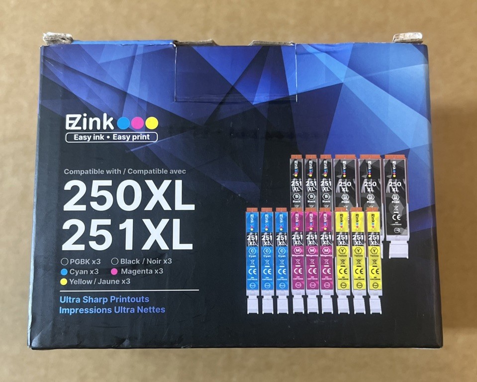 EZink Ink Cartridges PGI250XL, CLI251XL (15 Pack) All Sealed