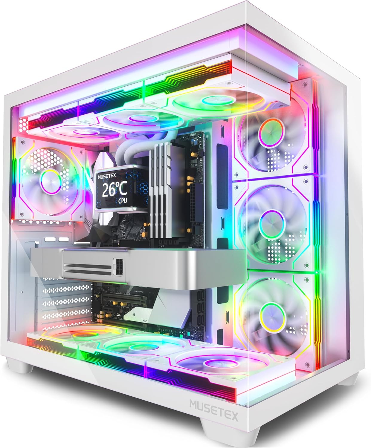 Y6 PC Case, Pre-Installed 7 Infinity Mirror PWM ARGB Fans, ATX Mid Tower Compute