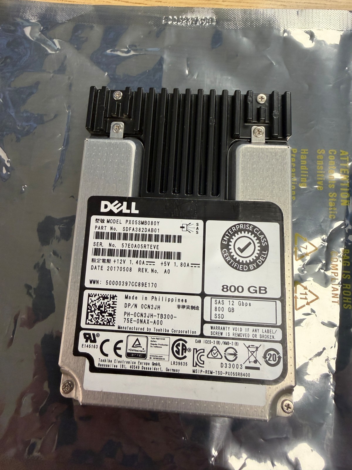 Dell 800GB SAS 12Gb SSD PX05SMB080Y 0CN3JH Toshiba WI
