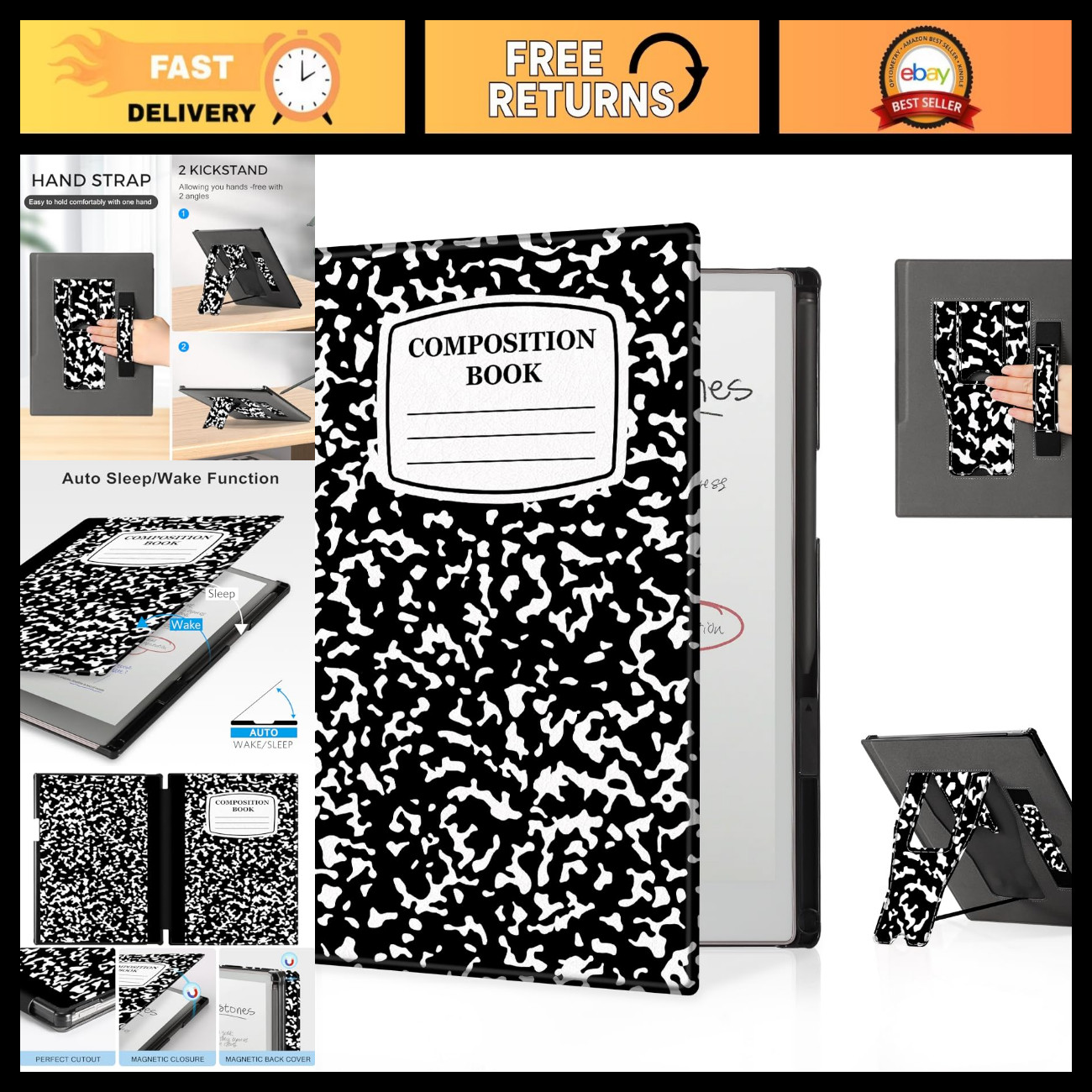 Stand Case for Remarkable Paper Pro Tablet 11.8" - Hand Strap, Durable Protectio