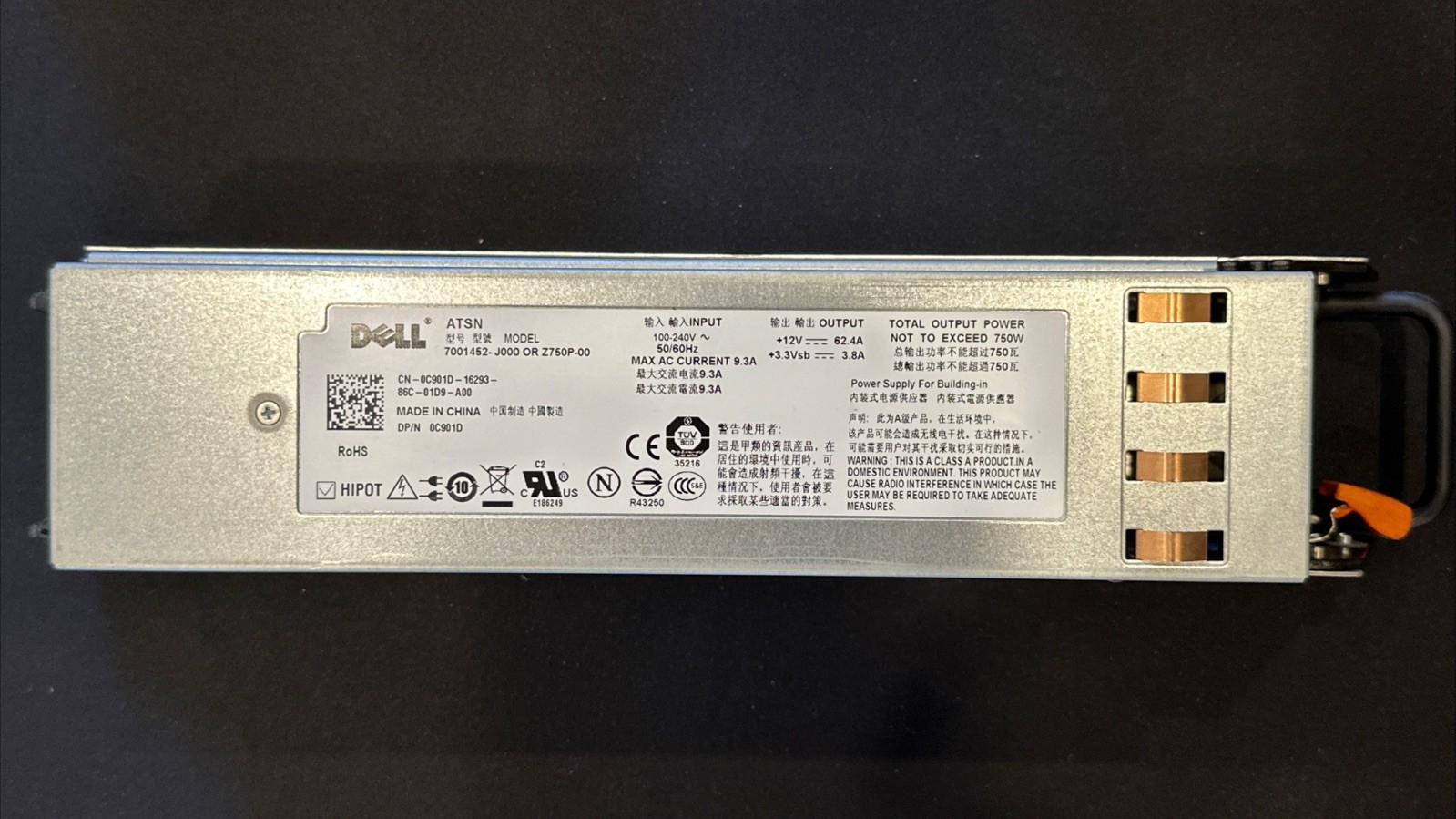 Dell PowerEdge 2950 750W Power Supply C901D 0C901D Z750P-00 7001452-J000 Used