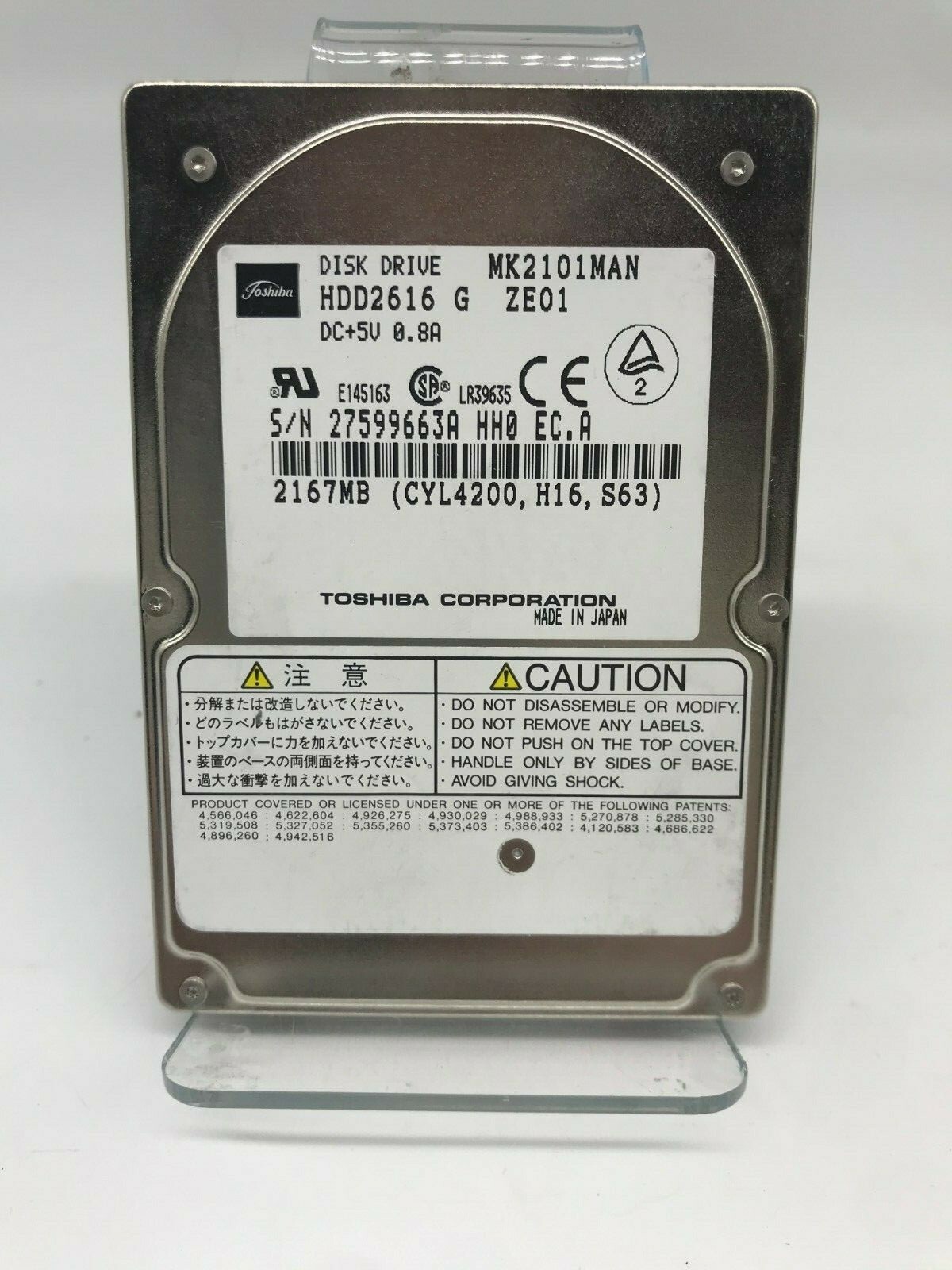 Vintage Toshiba MK2101MAN HDD2616 G ZE01 2.1GB IDE Hard Drive 2.5"