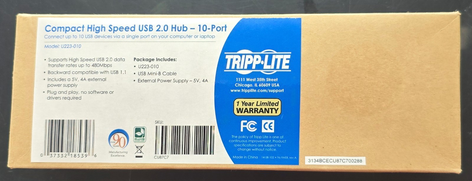 Brand New - Tripp Lite U223-010 Compact High Speed USB 2.0 10-Port Hub