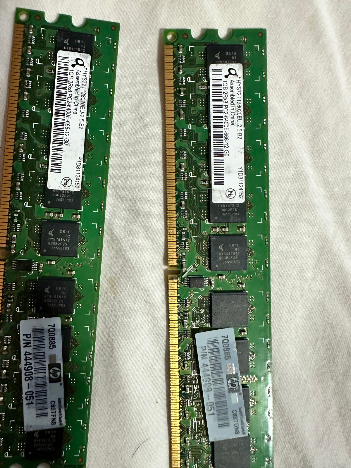 2GB 2x1GB PC2-6400E QIMONDA DDR2-800 HYS72T128020EU-2.5-B2 ECC RAM HP 444908-051