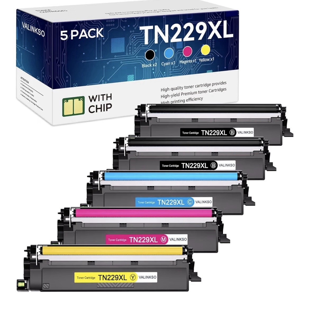TN229XL Toner Cartridges 5 Pack Compatible for Brother TN-229XL BK/C/M/Y