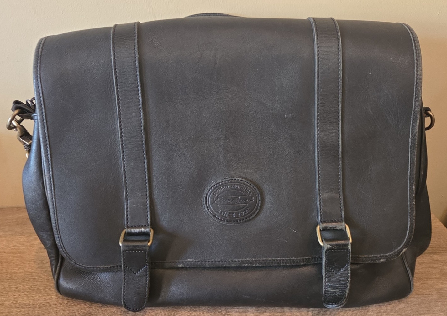 Vintage Eddie Bauer Heavy Leather Multiple Pocket Computer Laptop Bag Briefcase 