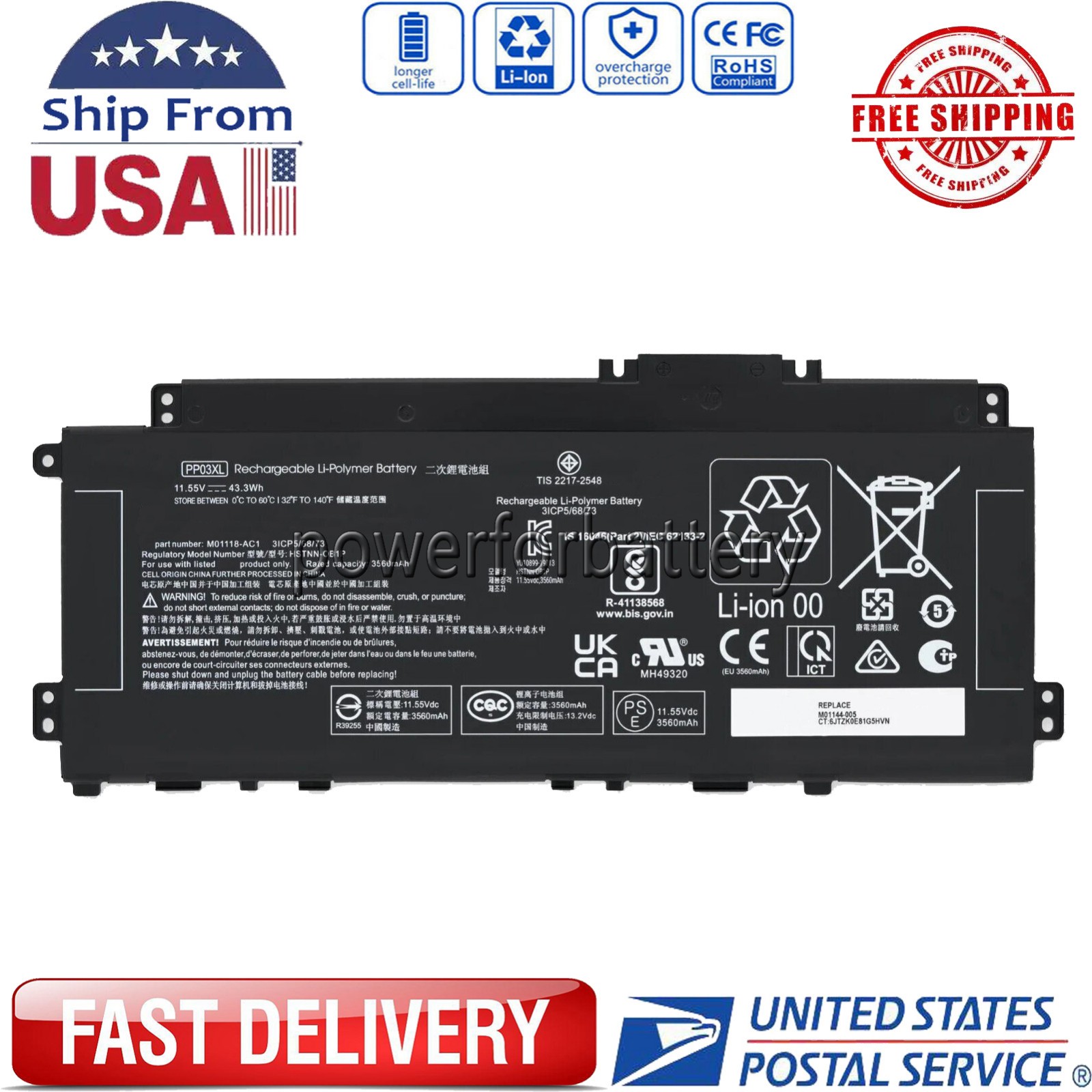 PV03XL PP03XL - New Battery for HP HSTNN-LB8S L83393-005 L83393-006 L83388-421